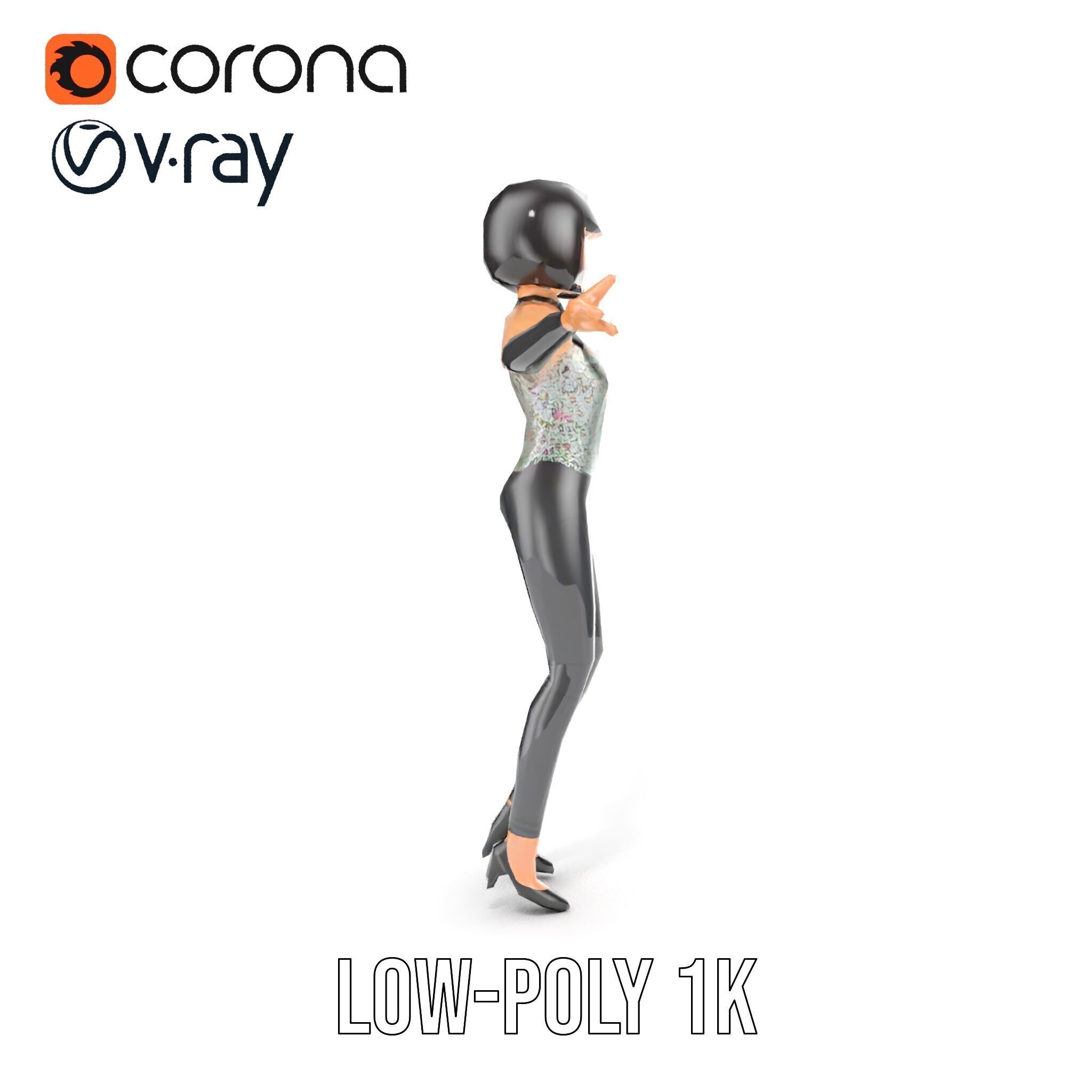 Stylish Female Model with Short Hair  Fully Rigged and Animated Low-poly 3D model_15