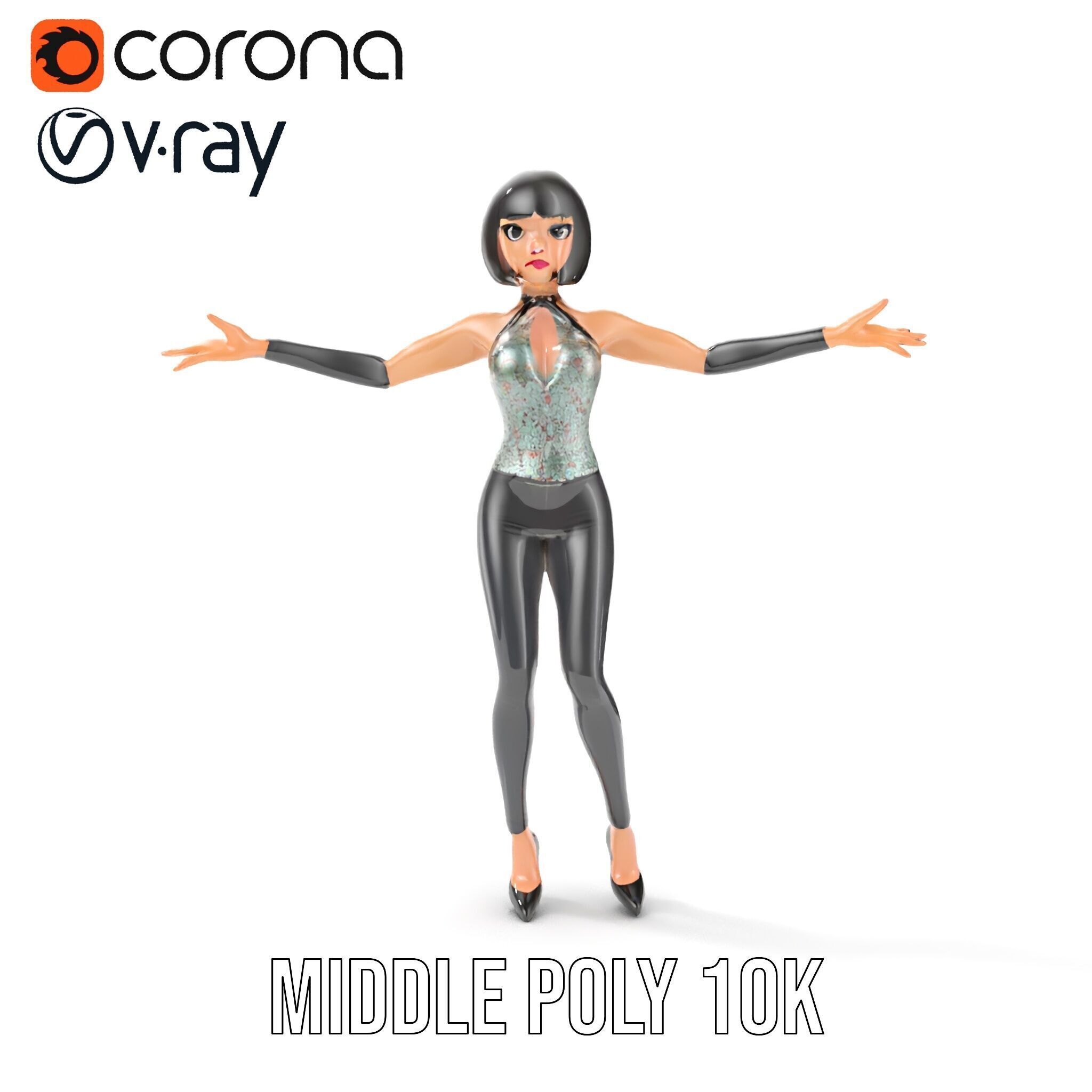Stylish Female Model with Short Hair  Fully Rigged and Animated Low-poly 3D model_22