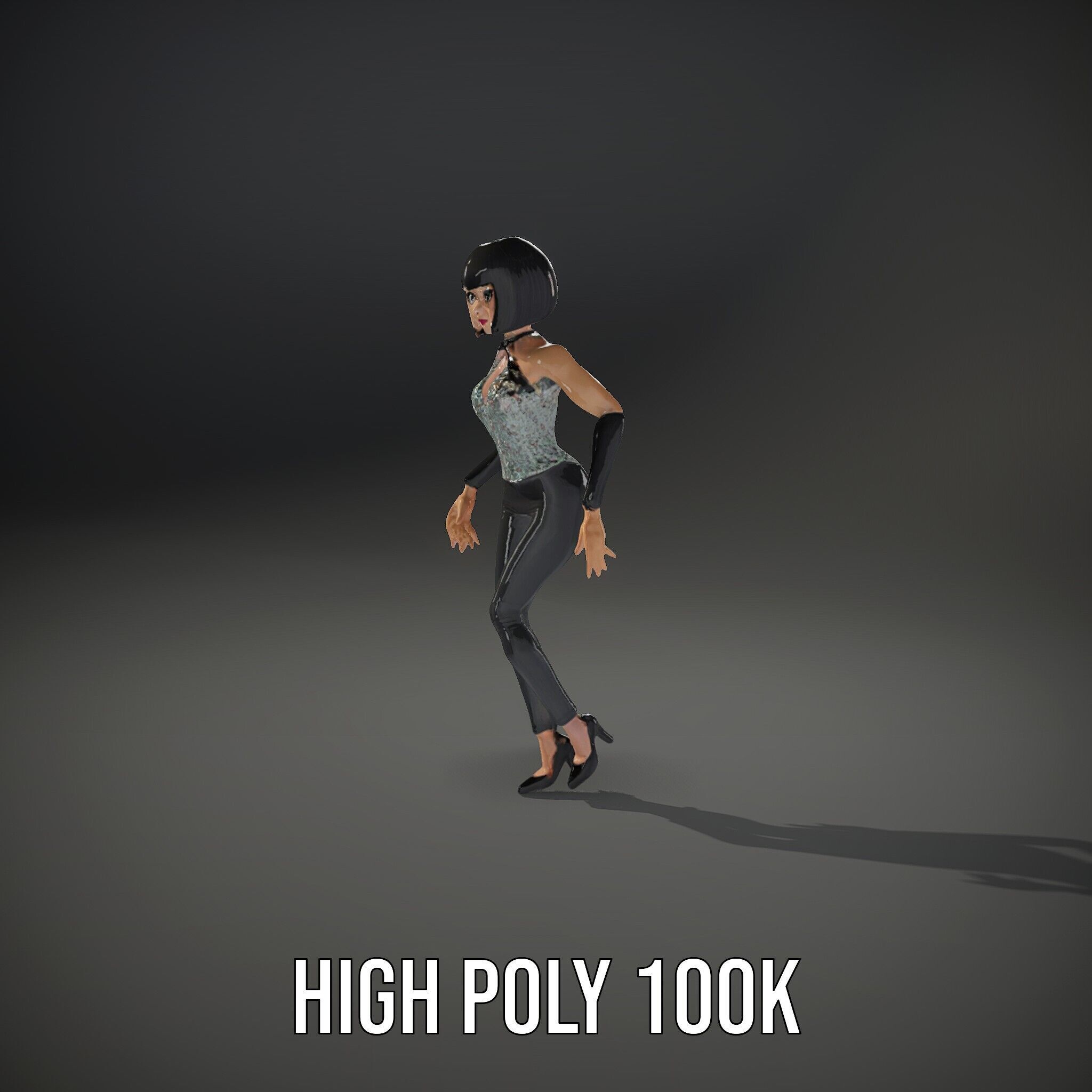 Stylish Female Model with Short Hair  Fully Rigged and Animated Low-poly 3D model_13