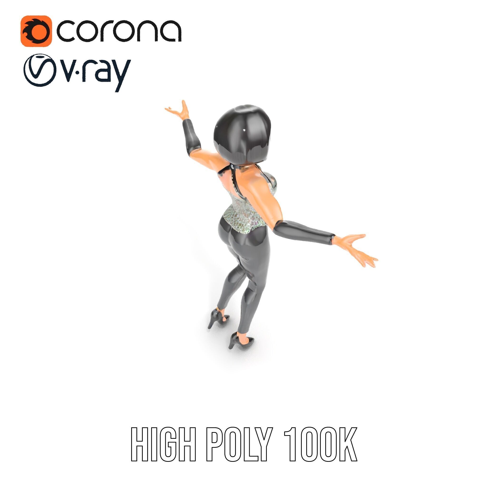Stylish Female Model with Short Hair  Fully Rigged and Animated Low-poly 3D model_24