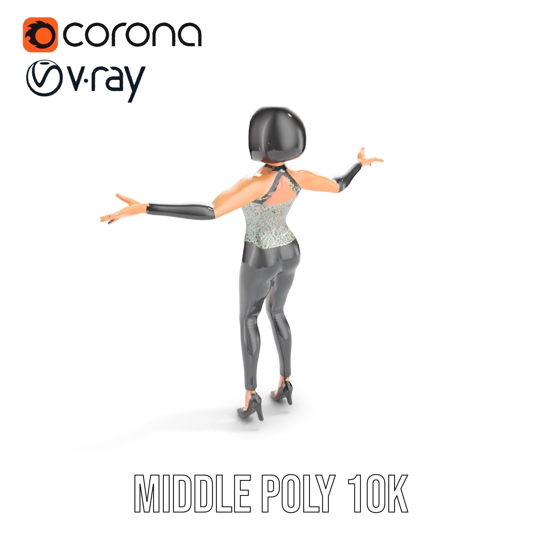 Stylish Female Model with Short Hair  Fully Rigged and Animated Low-poly 3D model_11