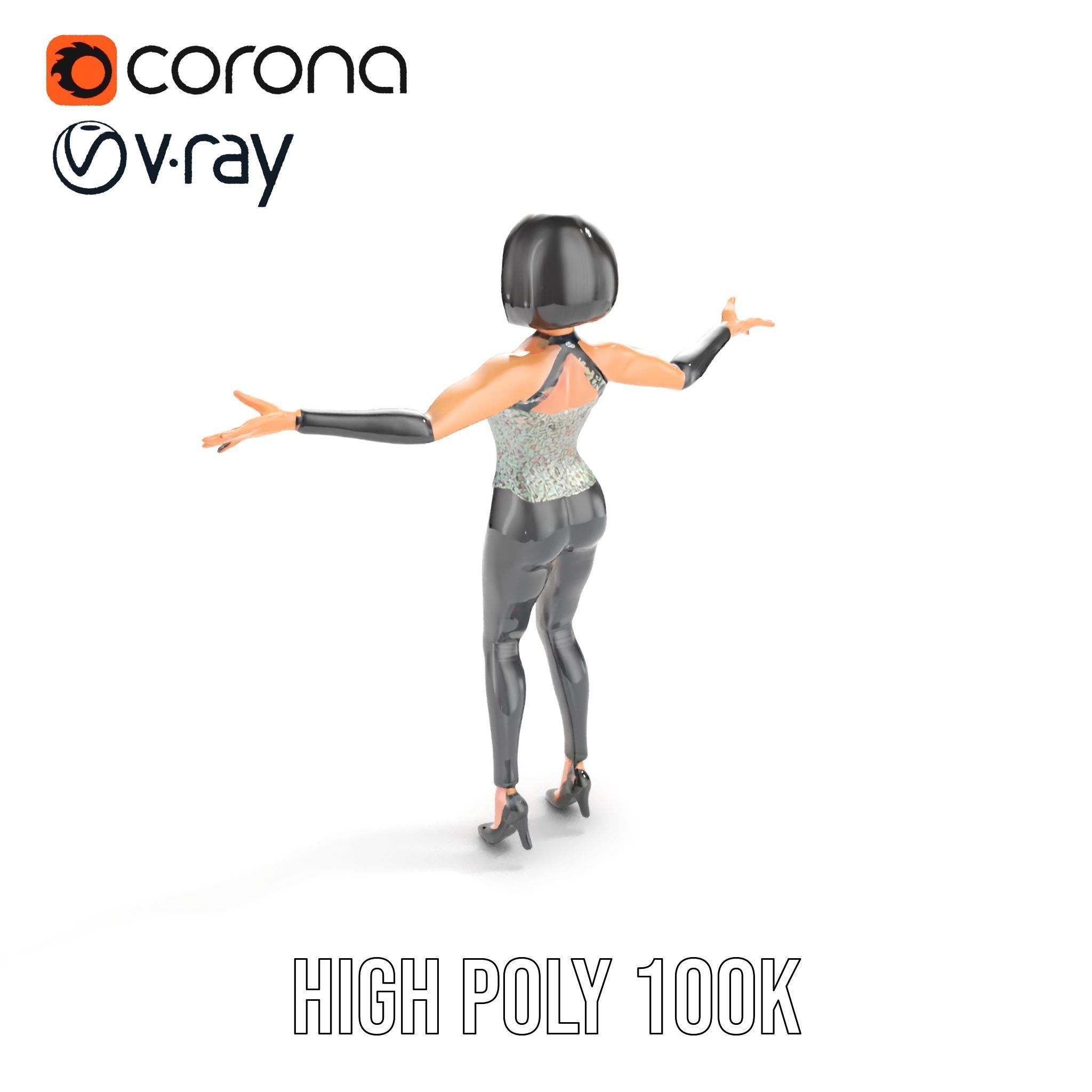 Stylish Female Model with Short Hair  Fully Rigged and Animated Low-poly 3D model_18
