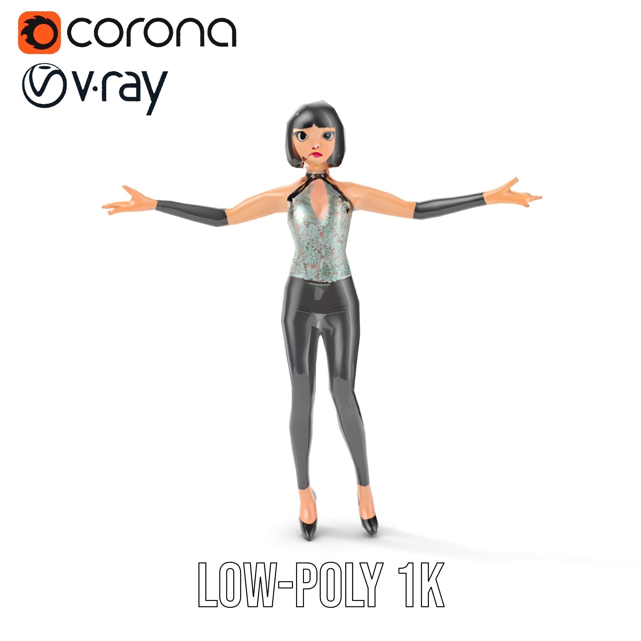 Stylish Female Model with Short Hair  Fully Rigged and Animated Low-poly 3D model_29