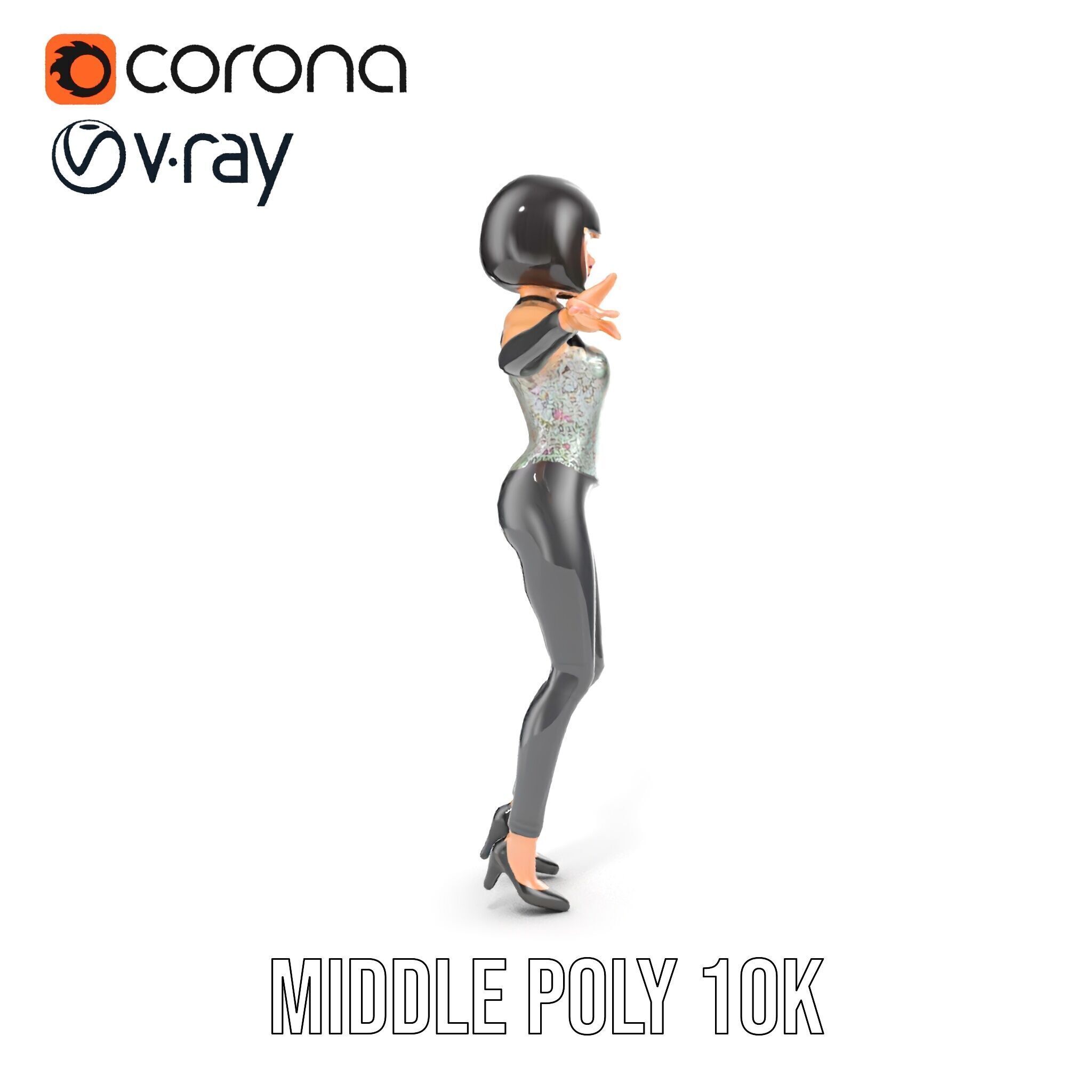 Stylish Female Model with Short Hair  Fully Rigged and Animated Low-poly 3D model_14