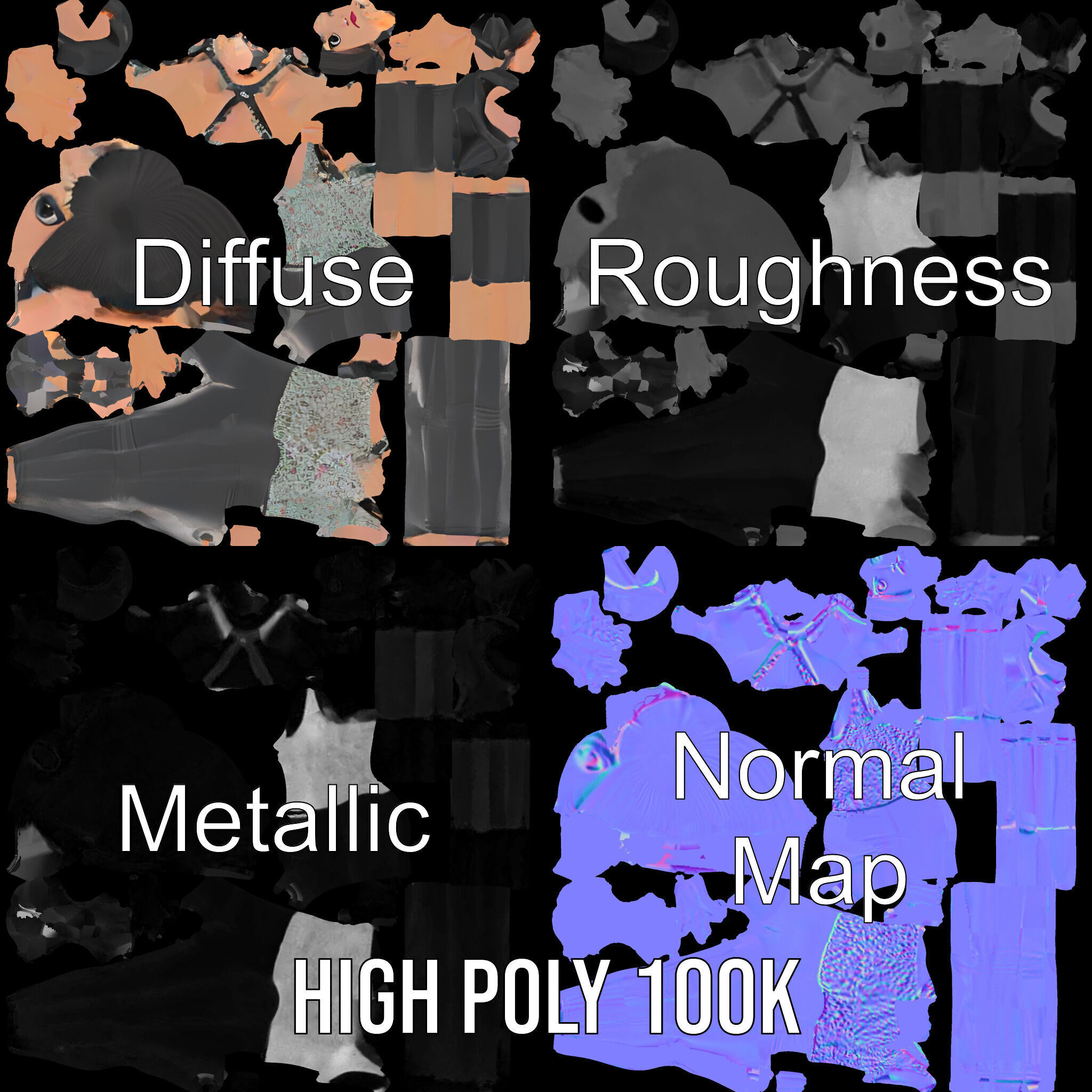 Stylish Female Model with Short Hair  Fully Rigged and Animated Low-poly 3D model_4