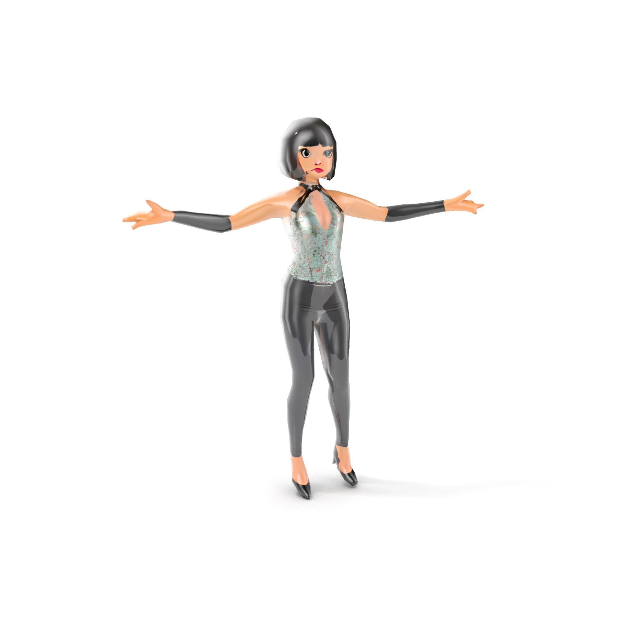 Stylish Female Model with Short Hair  Fully Rigged and Animated Low-poly 3D model_10
