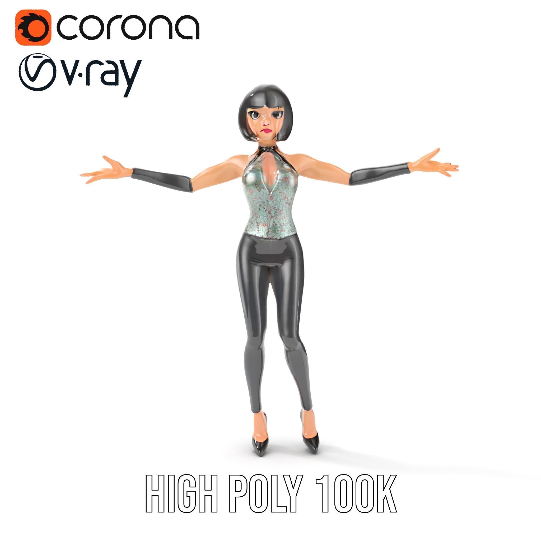 Stylish Female Model with Short Hair  Fully Rigged and Animated Low-poly 3D model_27