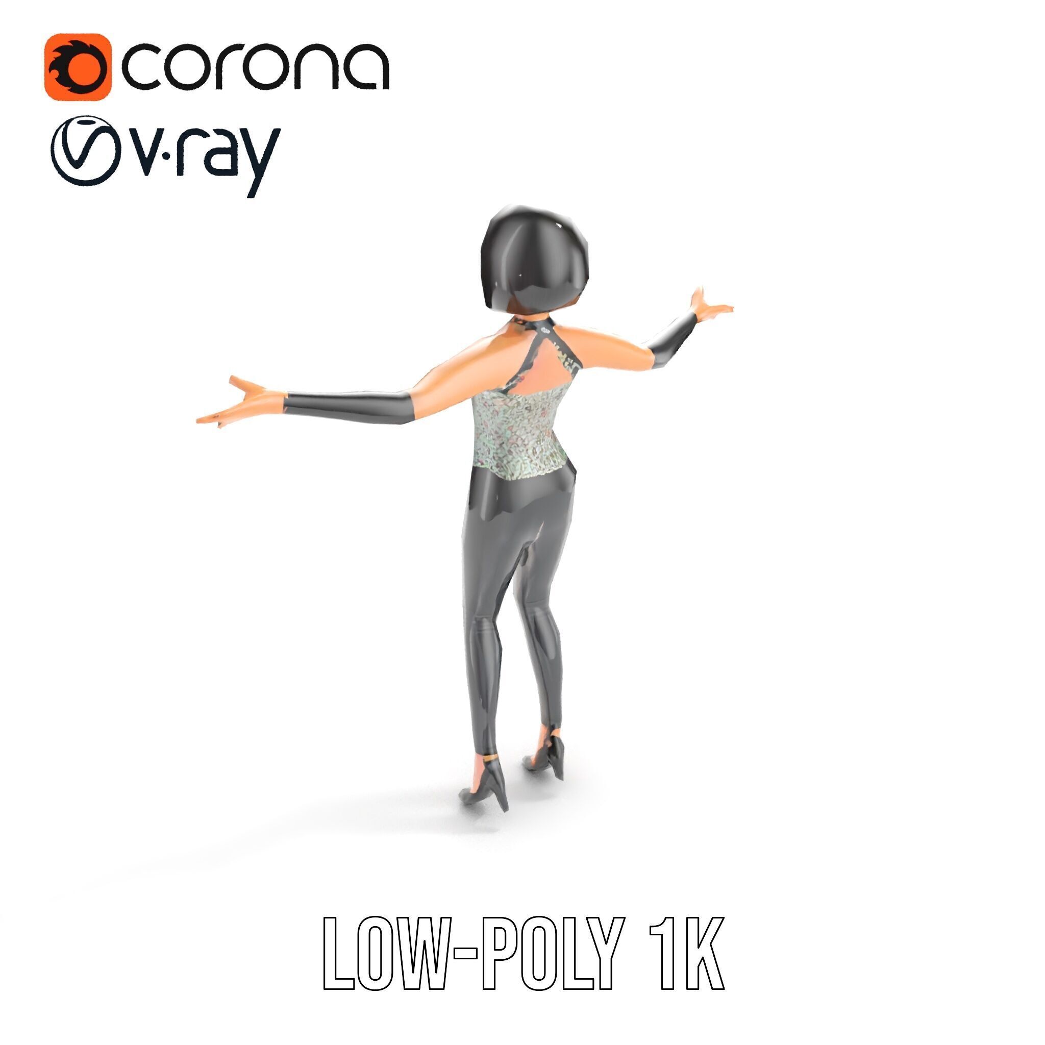 Stylish Female Model with Short Hair  Fully Rigged and Animated Low-poly 3D model_8