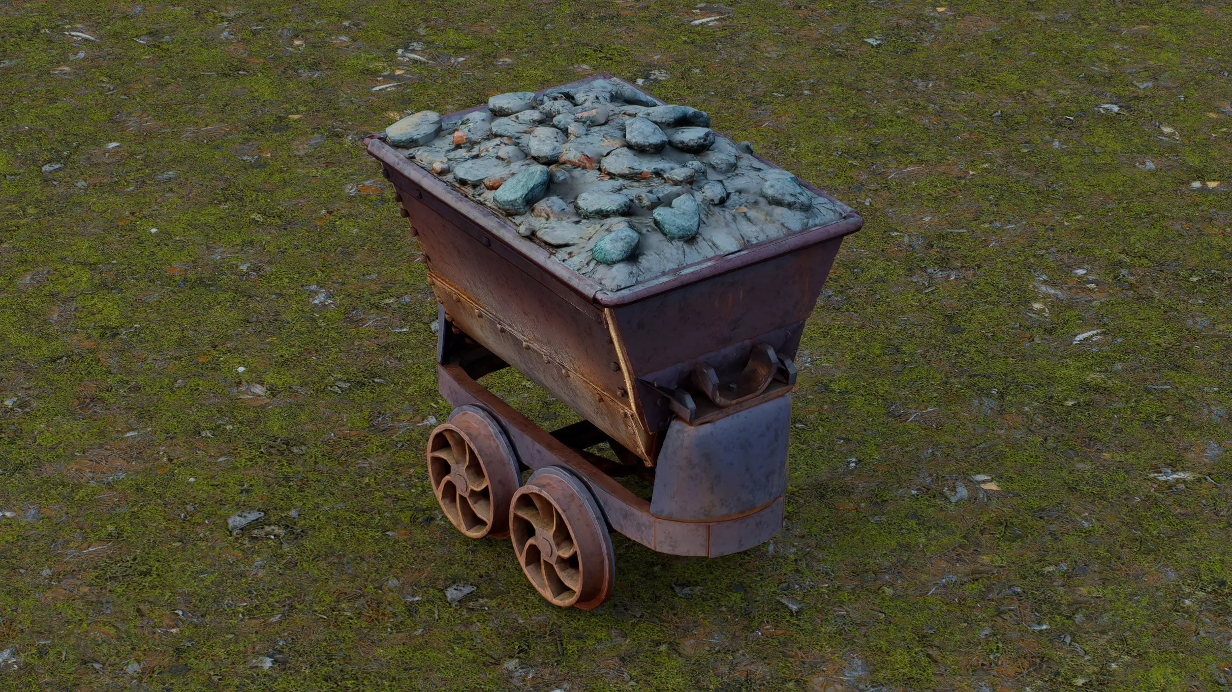 Rugged mining cart Low-poly 3D model