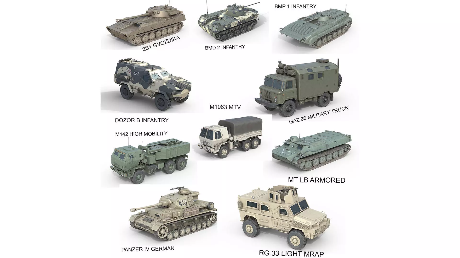 10 Military Vehicles Collection v12 Low-poly 3D model