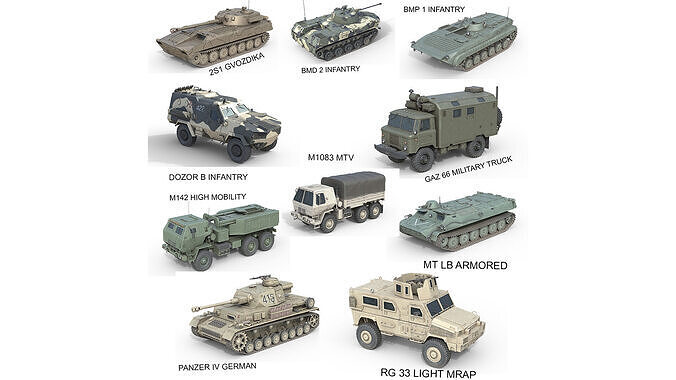 10 Military Vehicles Collection v12 Low-poly 3D model