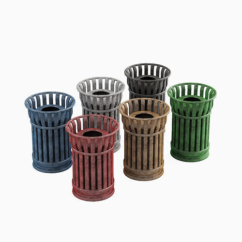 Steel Trash Can Set B Low-poly 3D model
