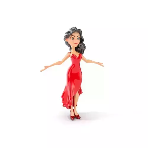 Elegant Female Character in Red Dress Rigged and Animated Low-poly 3D model