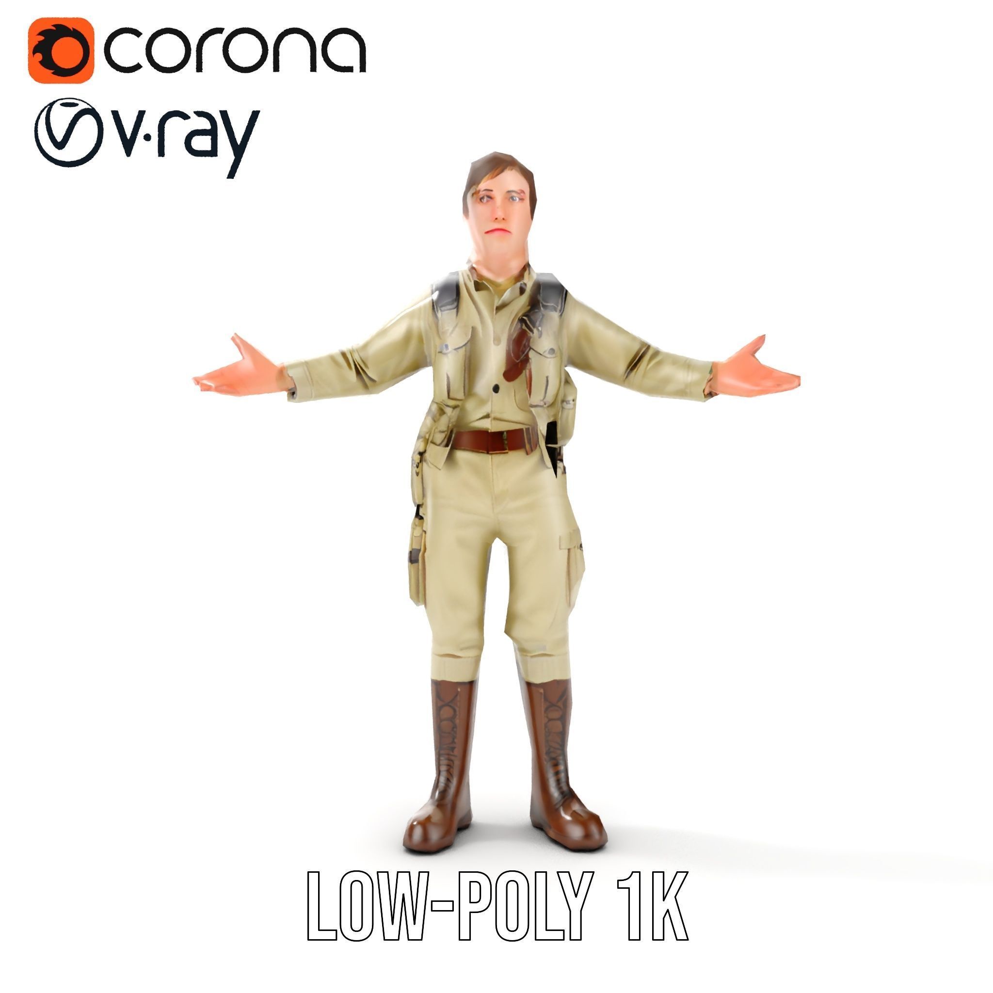 Adventurous Explorer Boy Rigged and Animated D Character Model Low-poly 3D model_28
