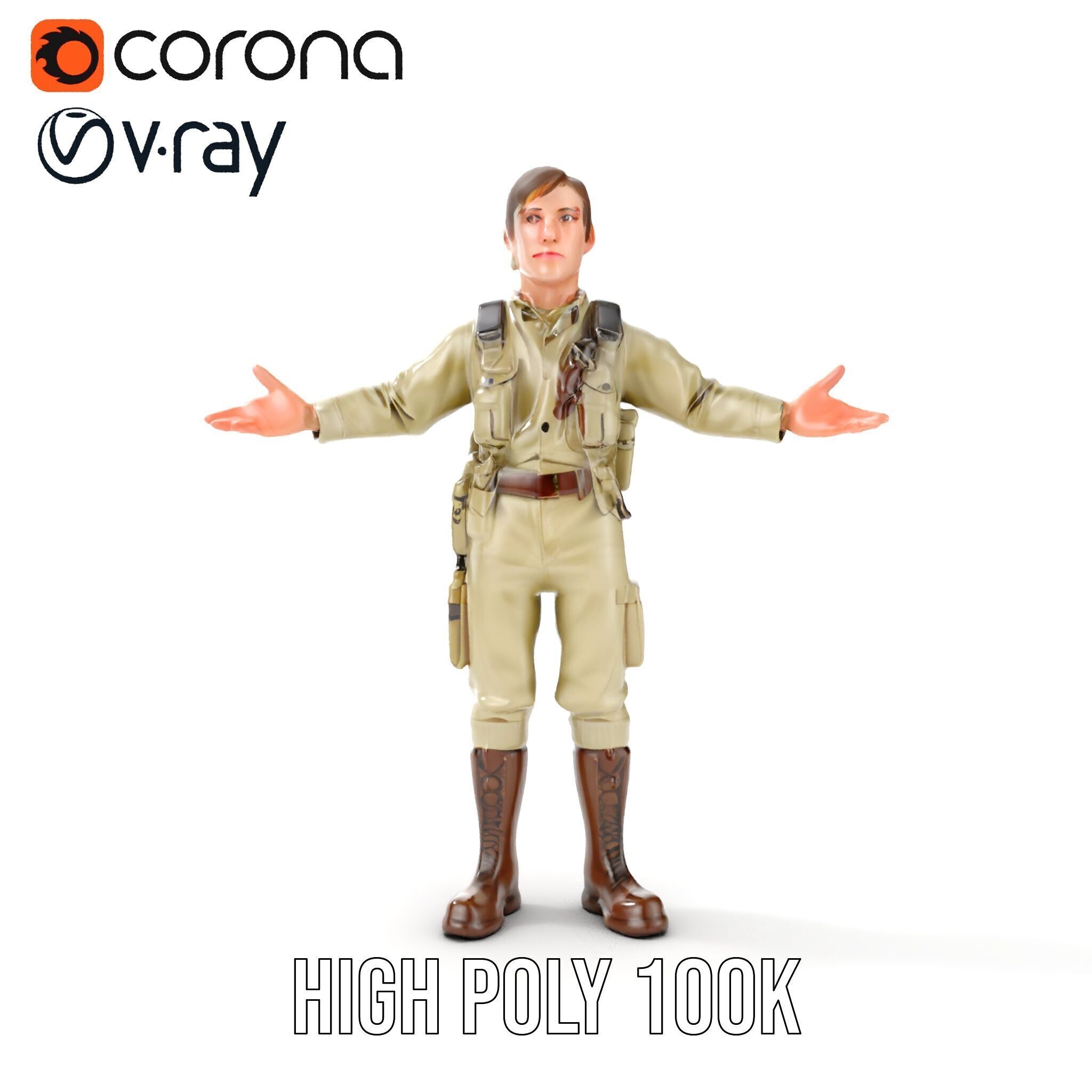 Adventurous Explorer Boy Rigged and Animated D Character Model Low-poly 3D model_26