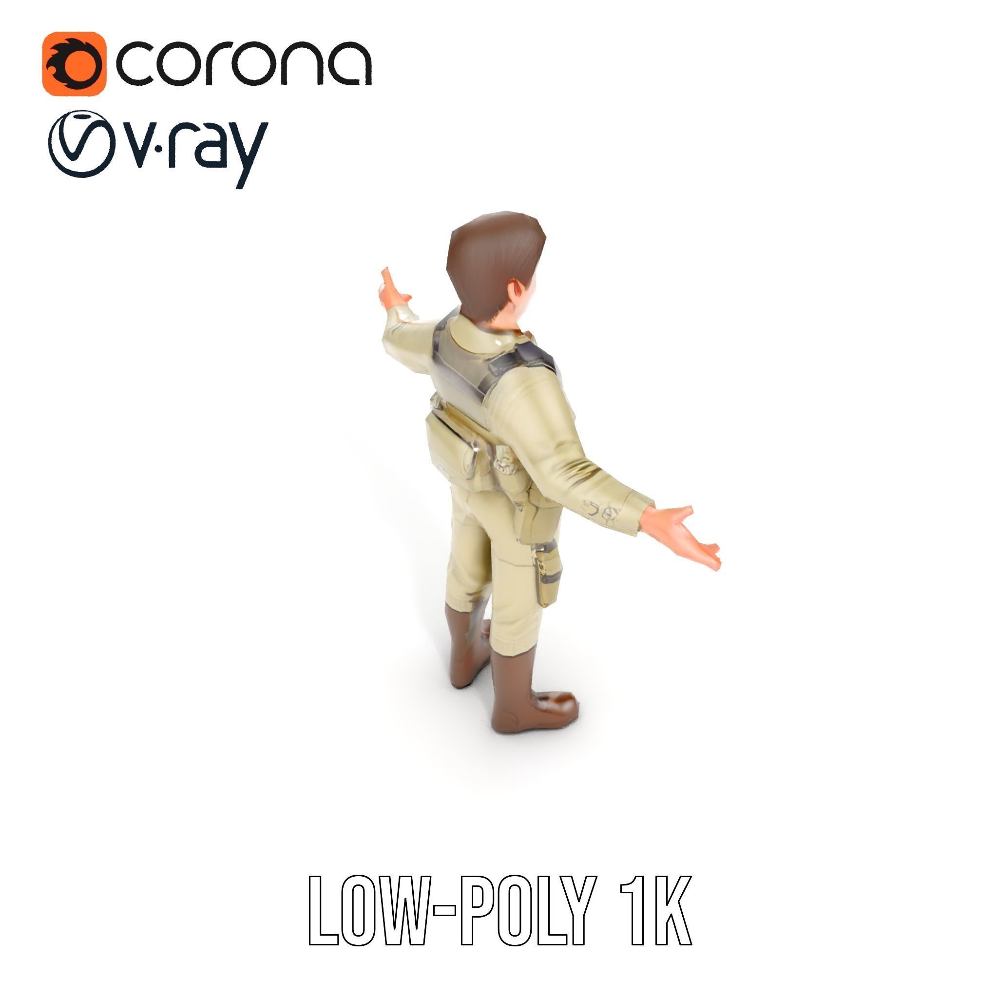 Adventurous Explorer Boy Rigged and Animated D Character Model Low-poly 3D model_8