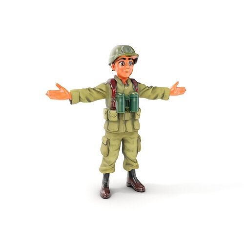 Cartoon Soldier Character Rigged and Animated Low-poly 3D model