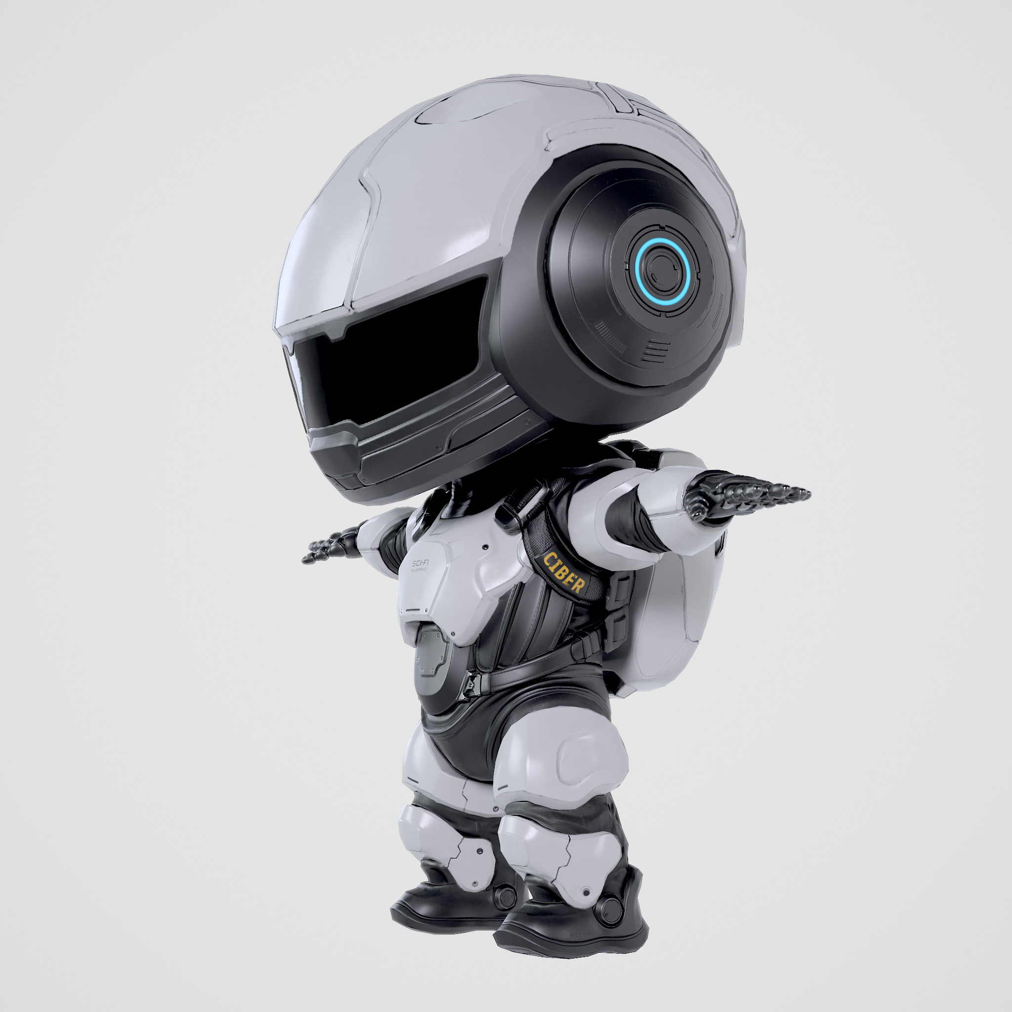 Cute Robot White Low-poly 3D model_8