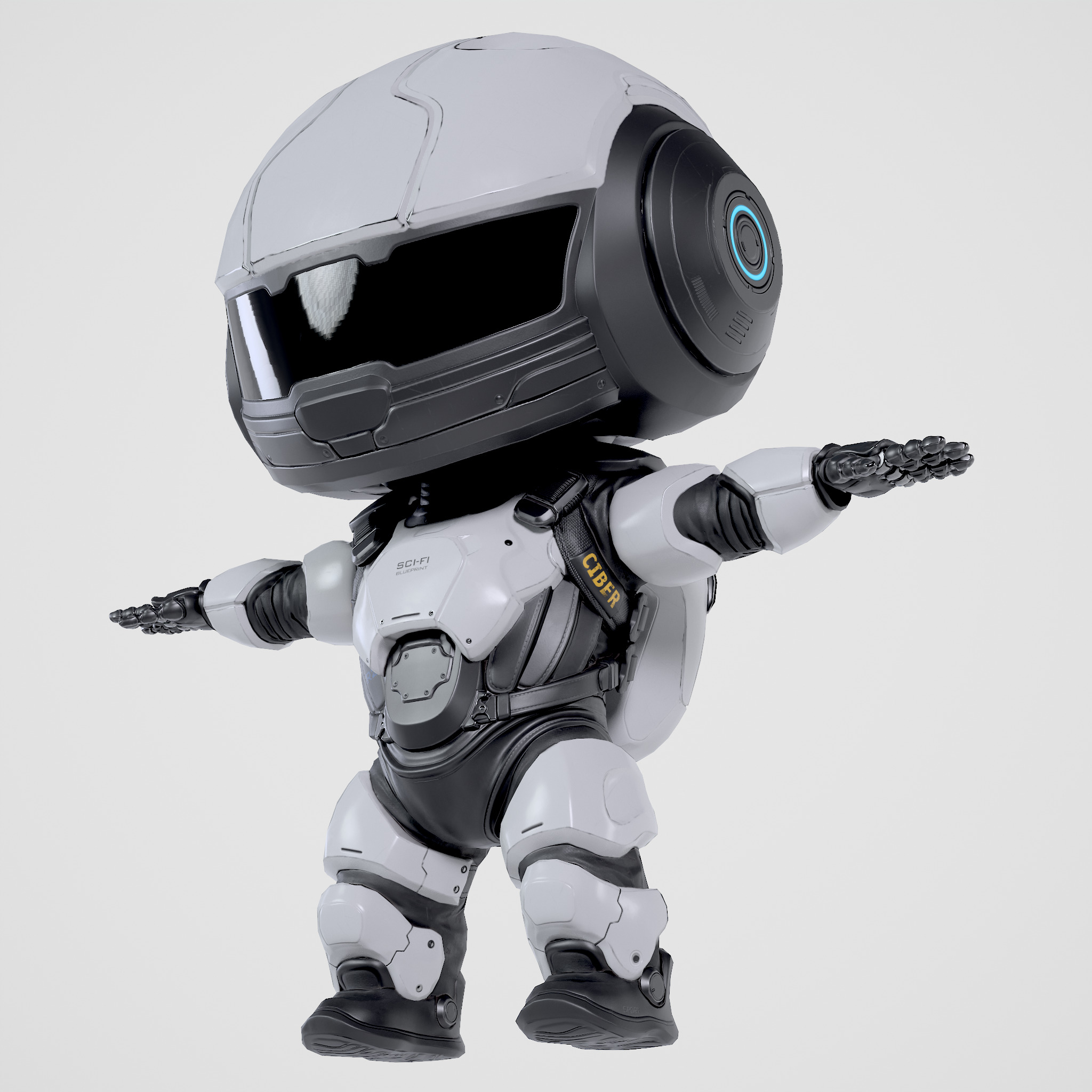 Cute Robot White Low-poly 3D model_13