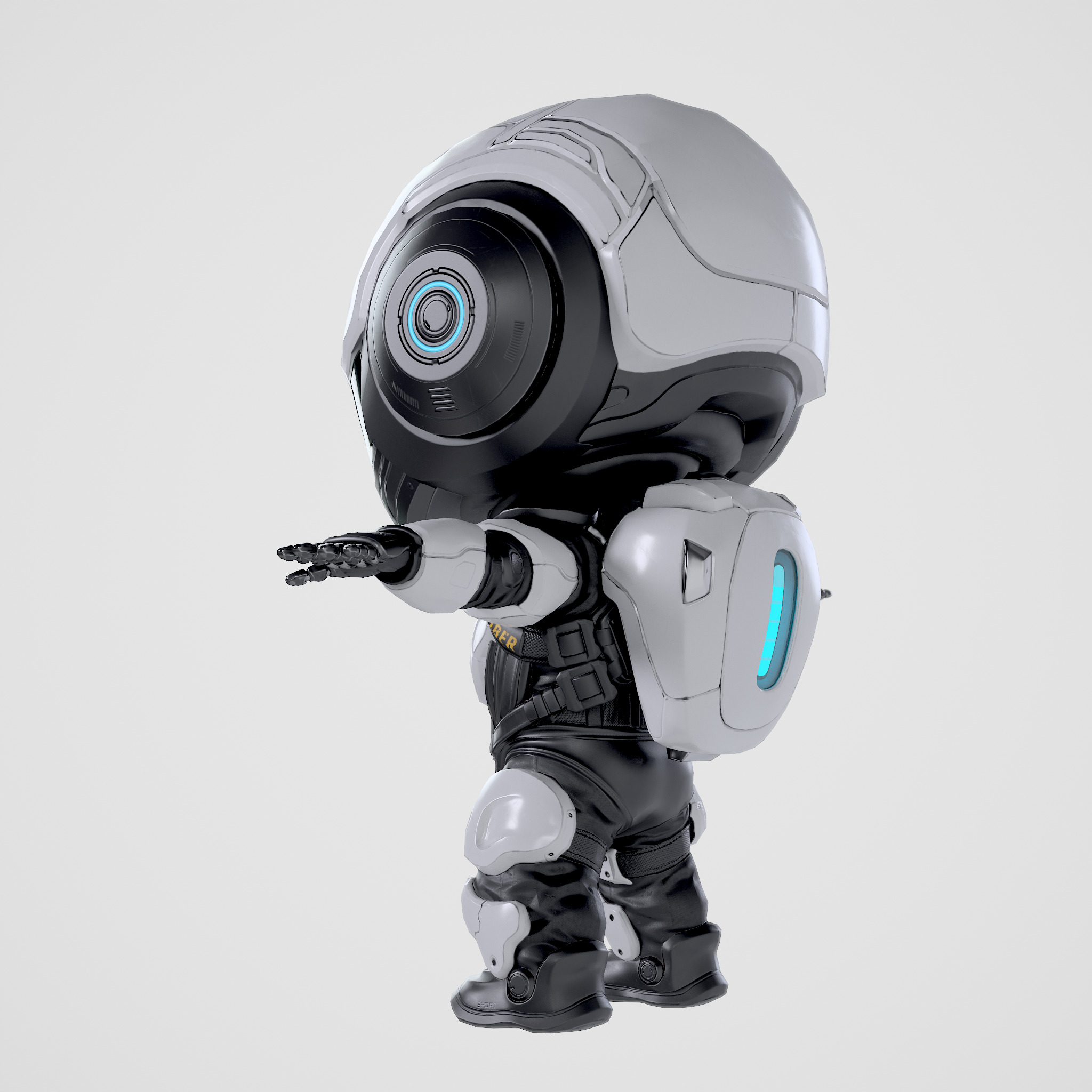 Cute Robot White Low-poly 3D model_9