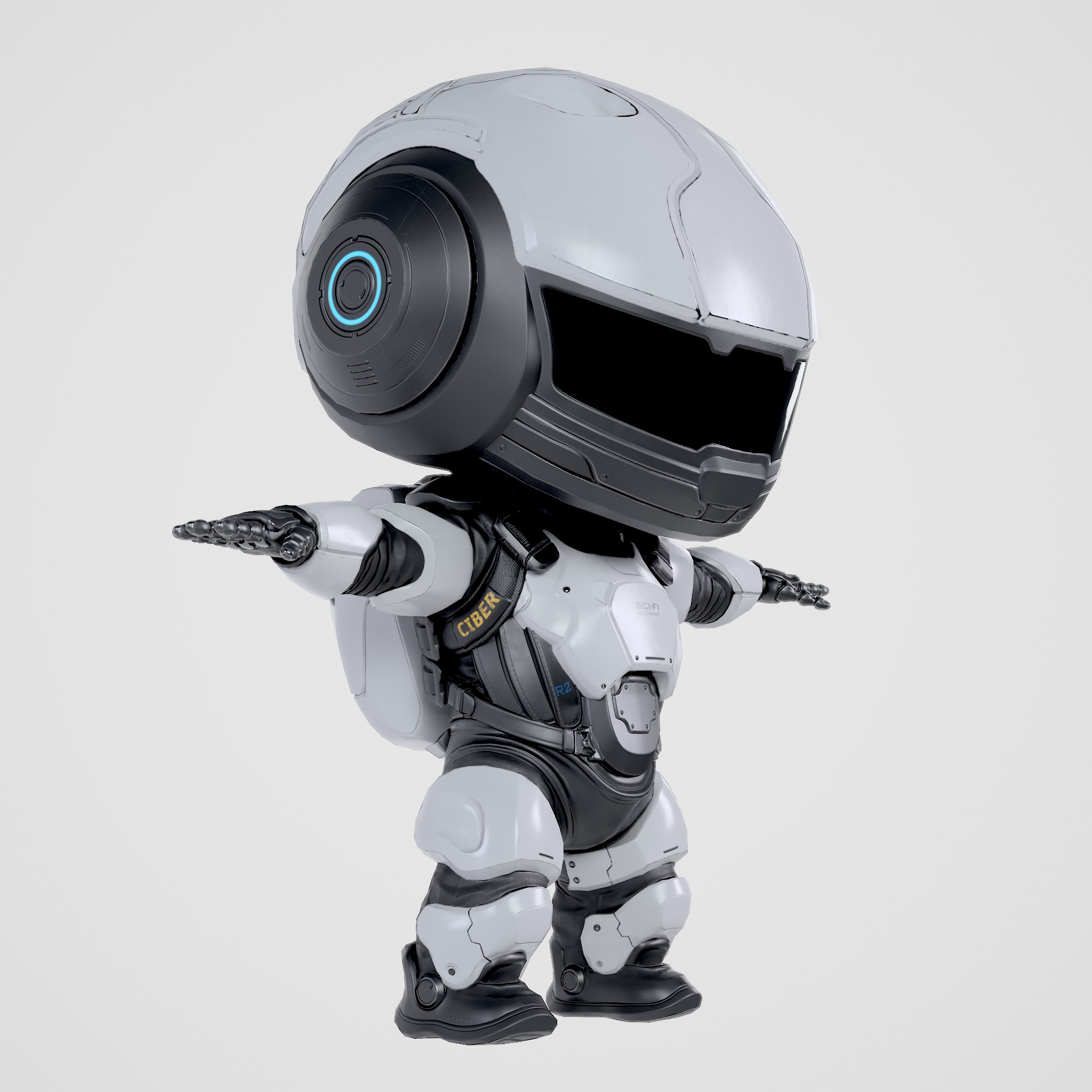 Cute Robot White Low-poly 3D model_15