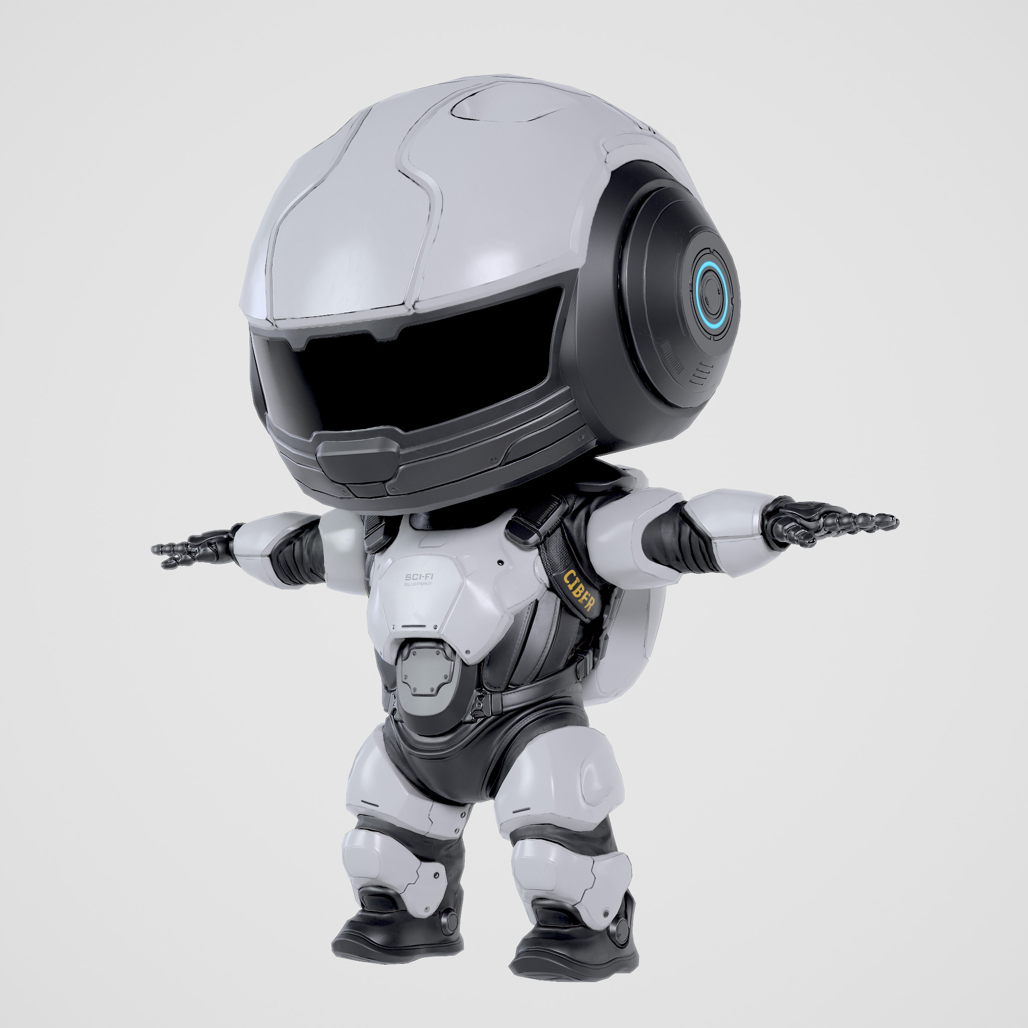 Cute Robot White Low-poly 3D model_7
