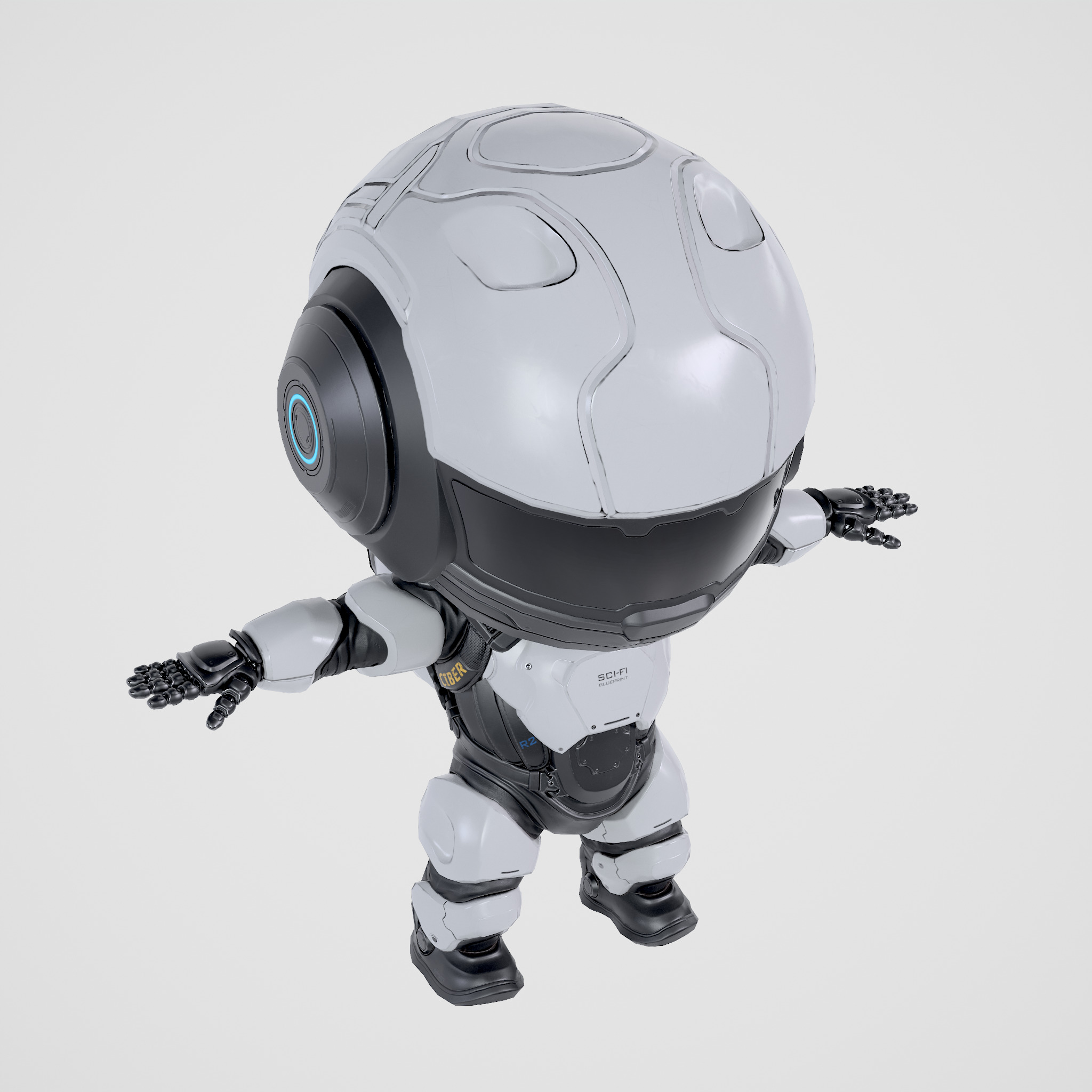 Cute Robot White Low-poly 3D model_16