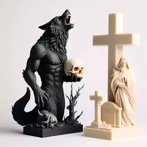 1064 Werewolf Howling with Skull 3D Model  beast