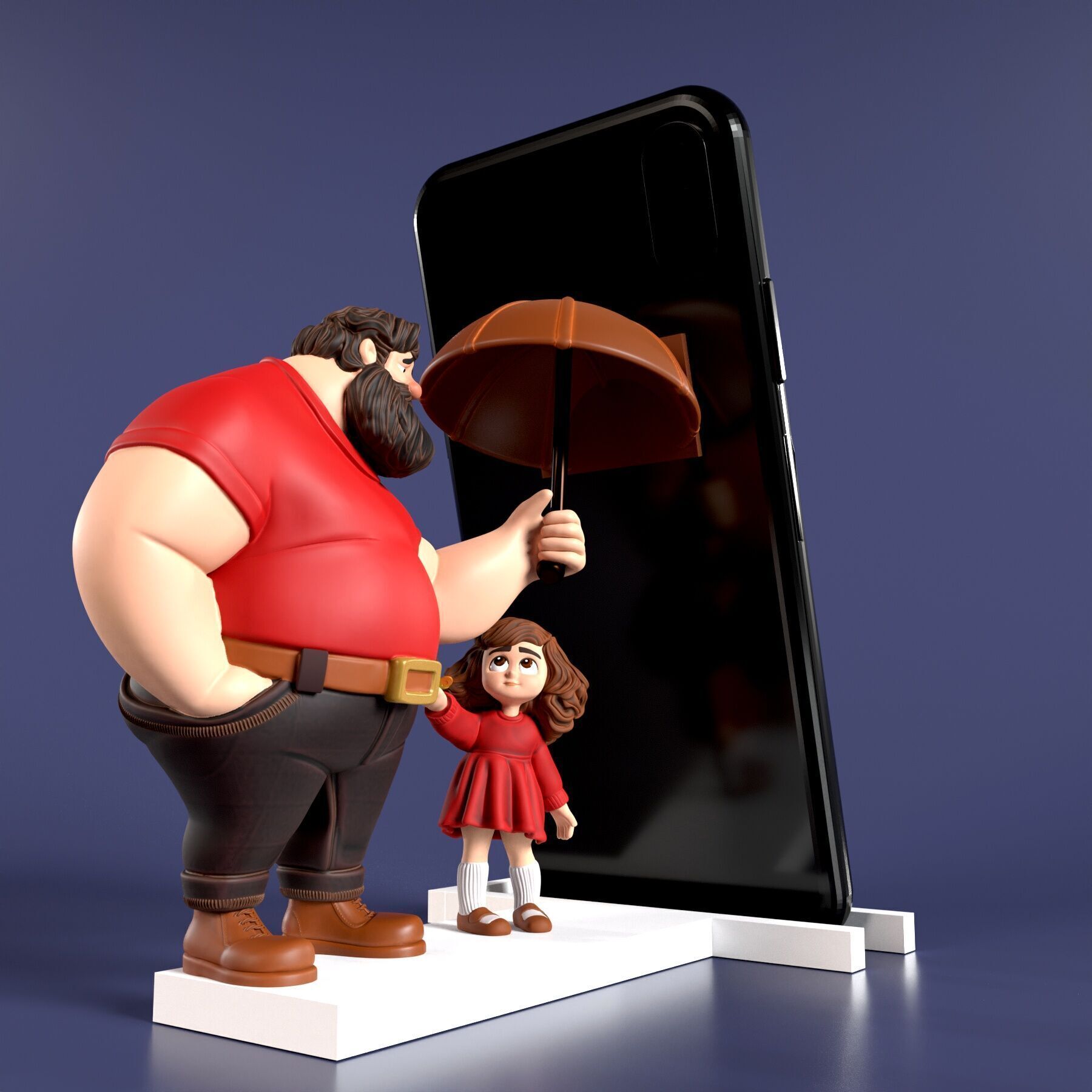 phone stand father and daughter 3D print model_1