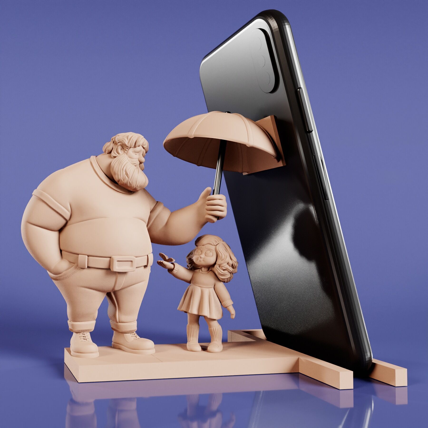 phone stand father and daughter 3D print model_3