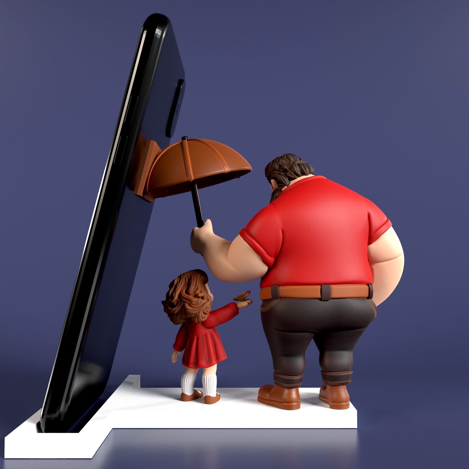phone stand father and daughter 3D print model_2