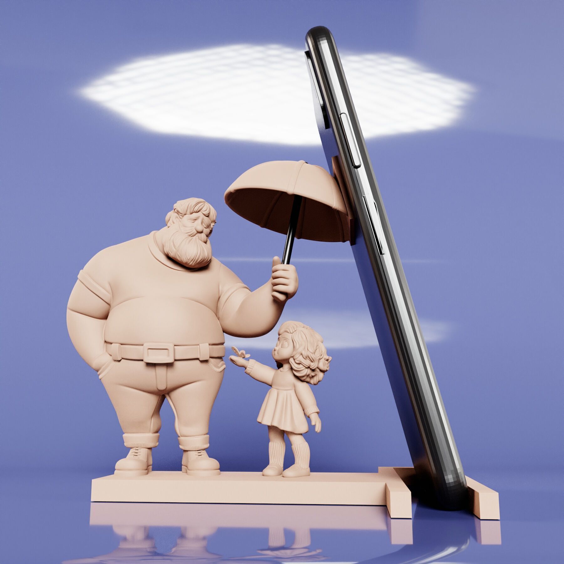 phone stand father and daughter 3D print model_6