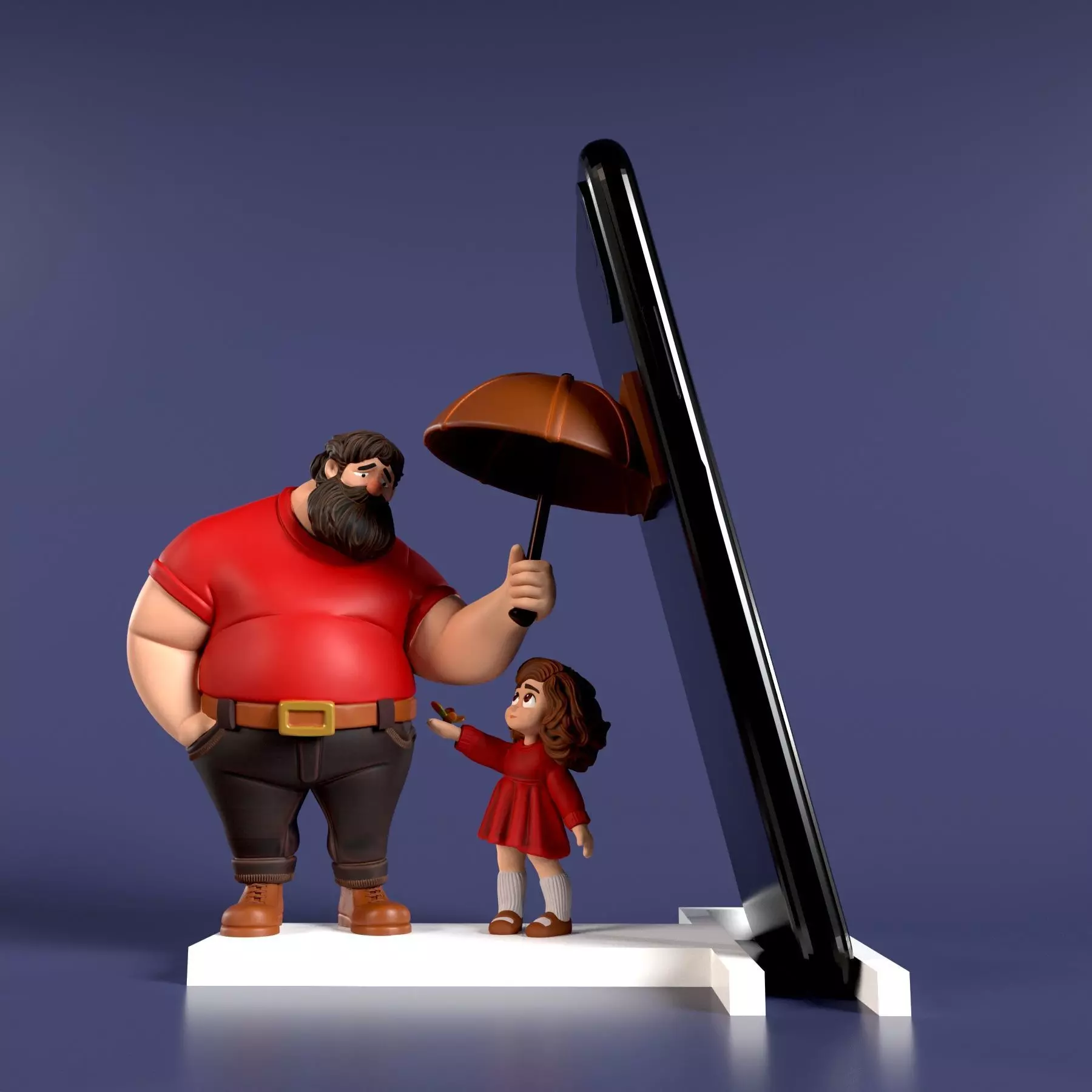 phone stand father and daughter 3D print model_0