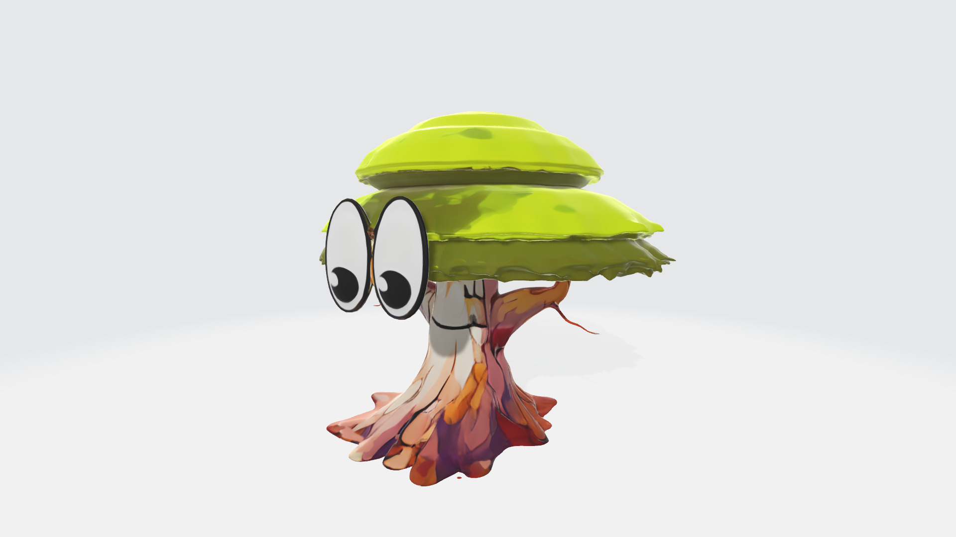 Cartoon Oak Tree Character with Eyes and Mouth High Poly 3D model_1