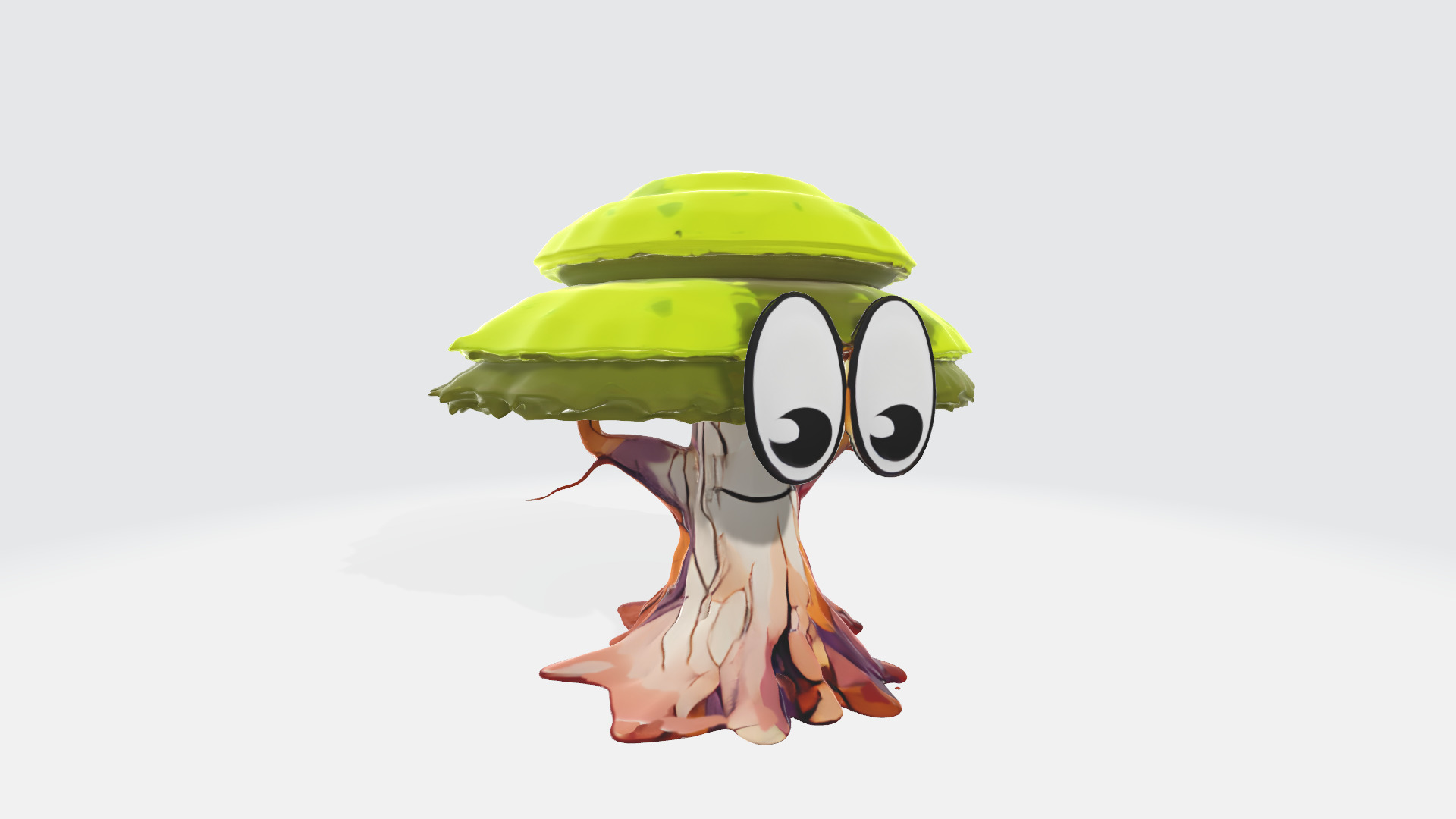 Cartoon Oak Tree Character with Eyes and Mouth High Poly 3D model_5