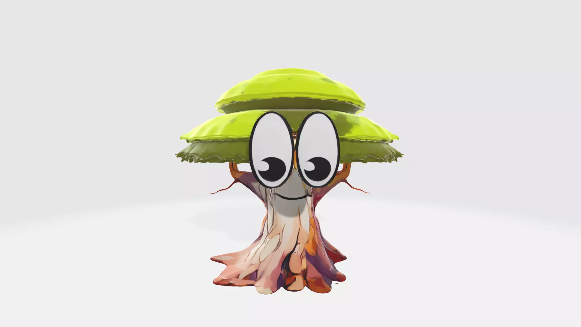 Cartoon Oak Tree Character with Eyes and Mouth High Poly 3D model_0