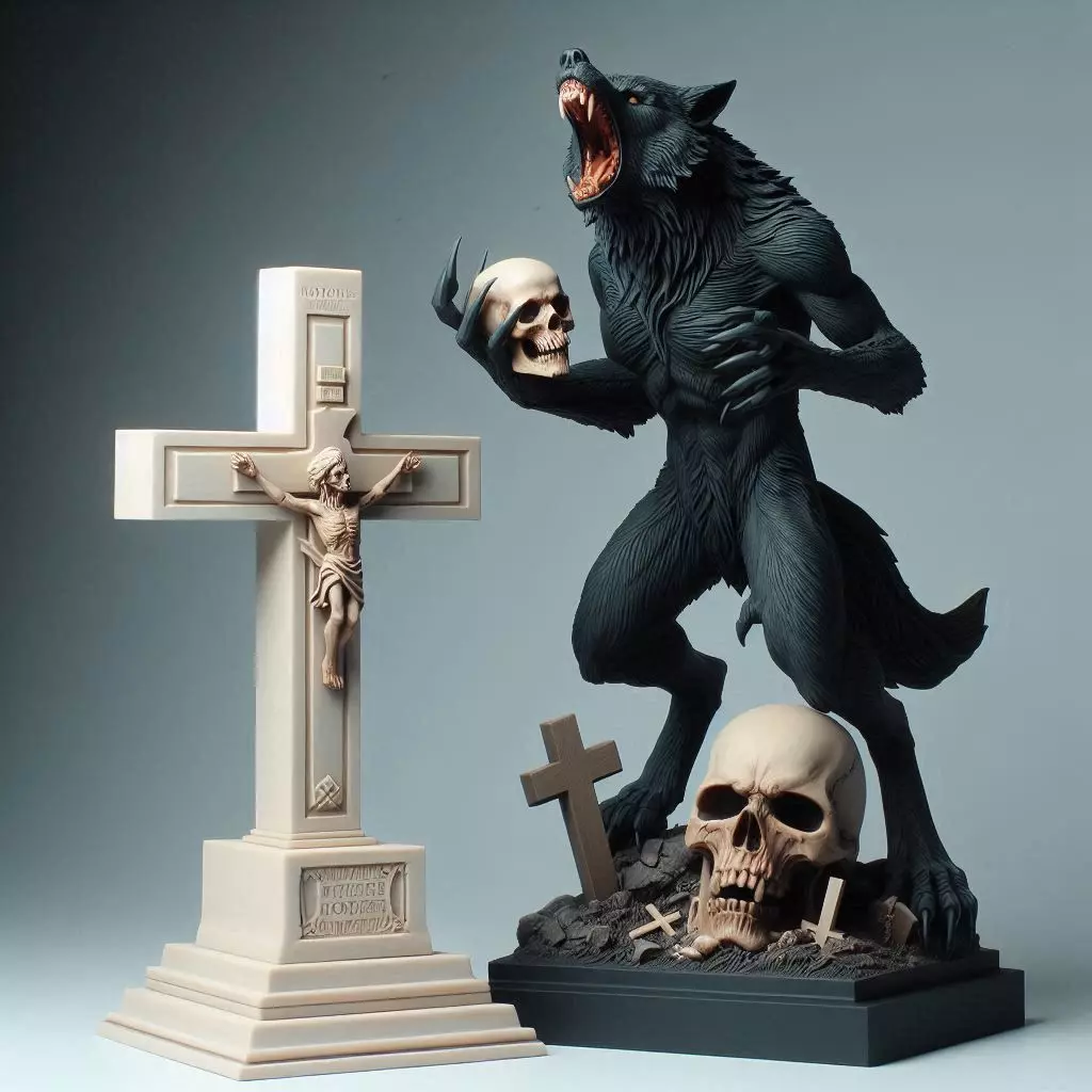 1065COLORFUL Werewolf Howling with Skull 3D Model 3D print model_0