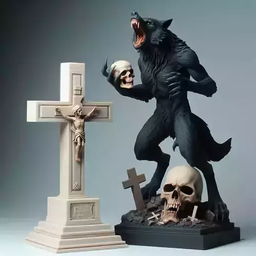 1065COLORFUL  Werewolf Howling with Skull 3D Model