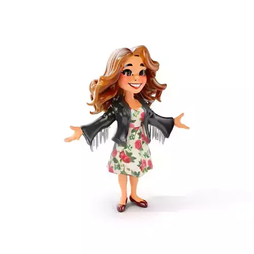 Animated Rigged Character Model  Floral Dress Girl with Jacket Low-poly 3D model
