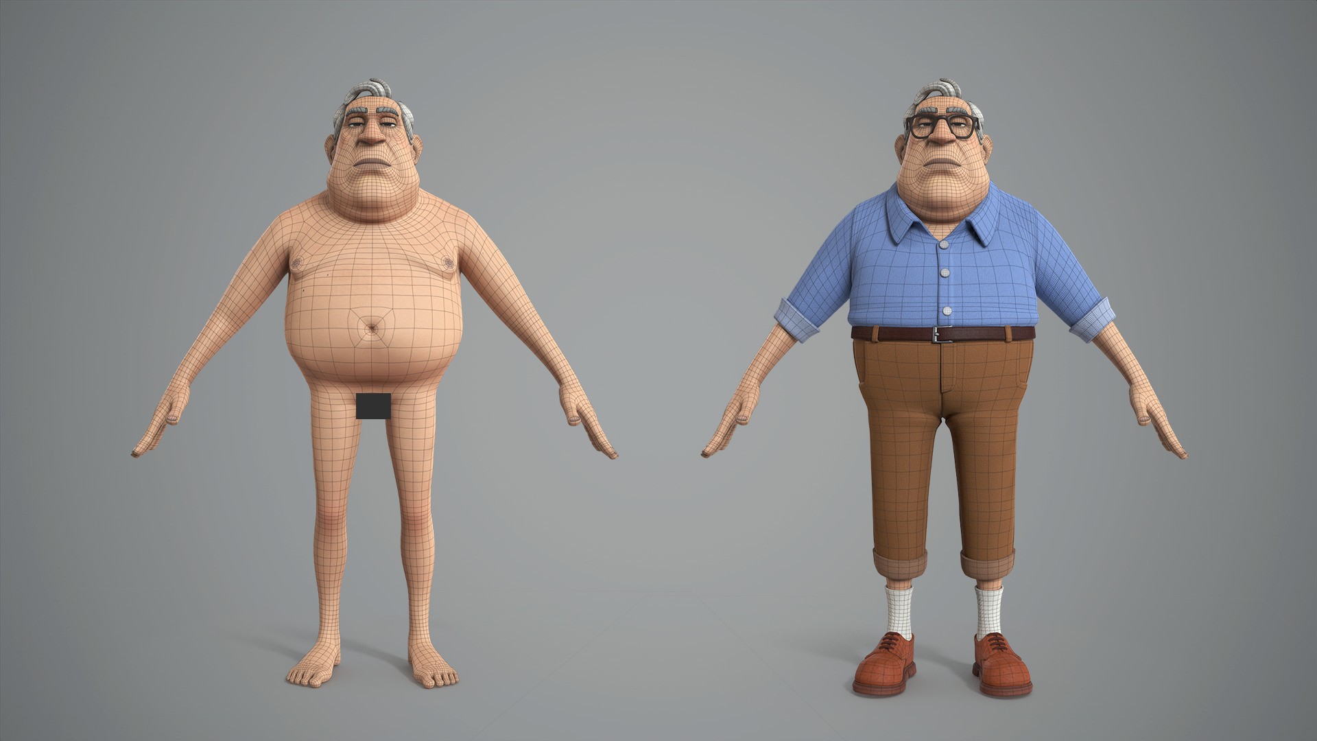 Cartoon male character Randolph base mesh Low-poly 3D model_4