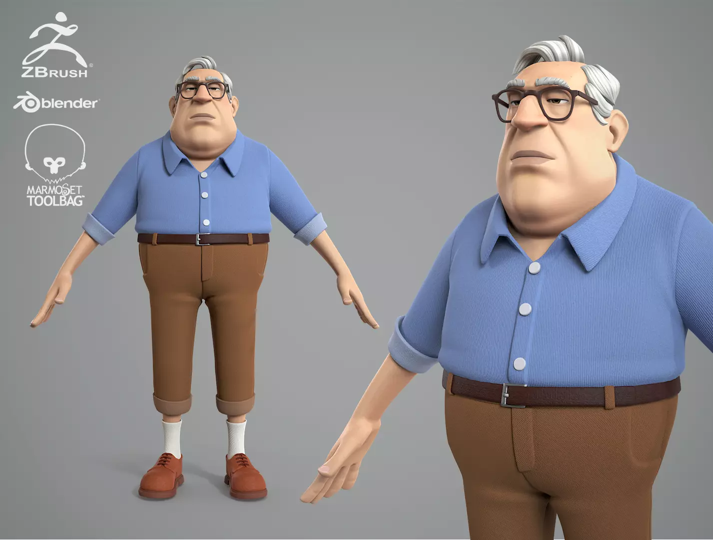 Cartoon male character Randolph base mesh Low-poly 3D model_0