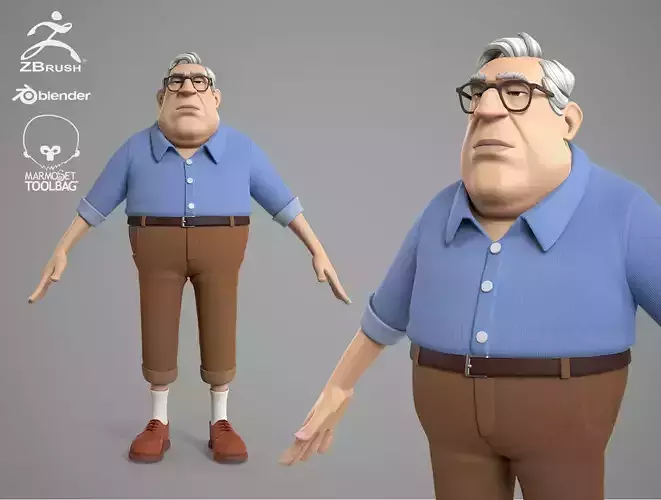 Cartoon male character Randolph base mesh Low-poly 3D model