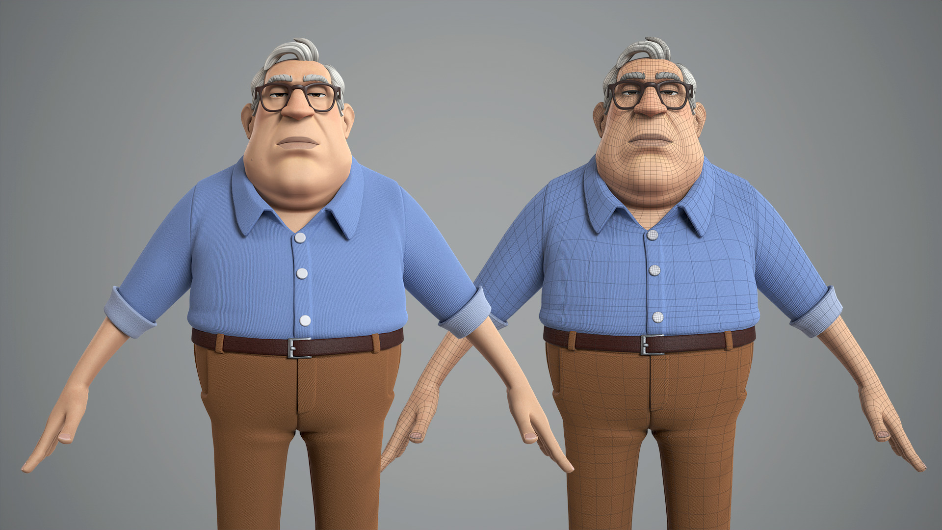 Cartoon male character Randolph base mesh Low-poly 3D model_5