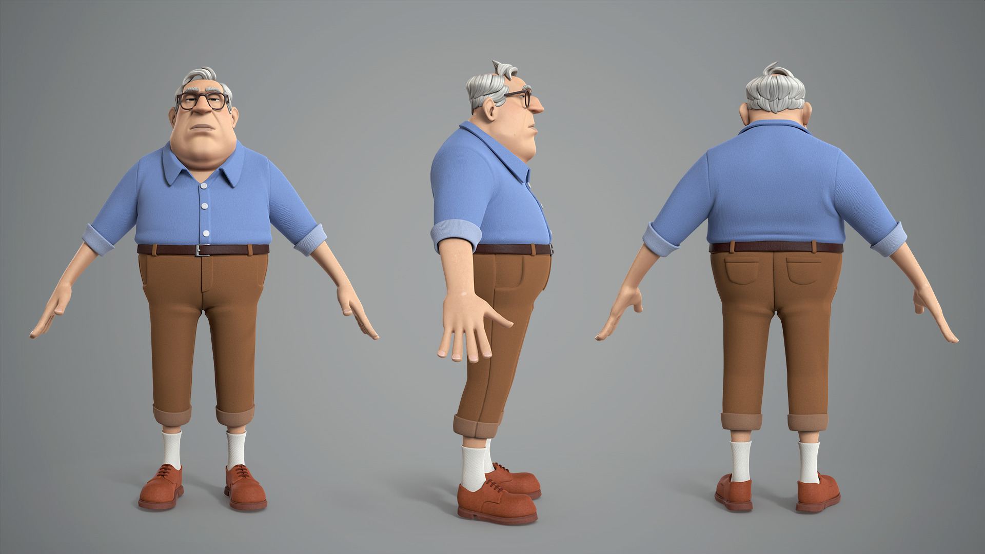 Cartoon male character Randolph base mesh Low-poly 3D model_10