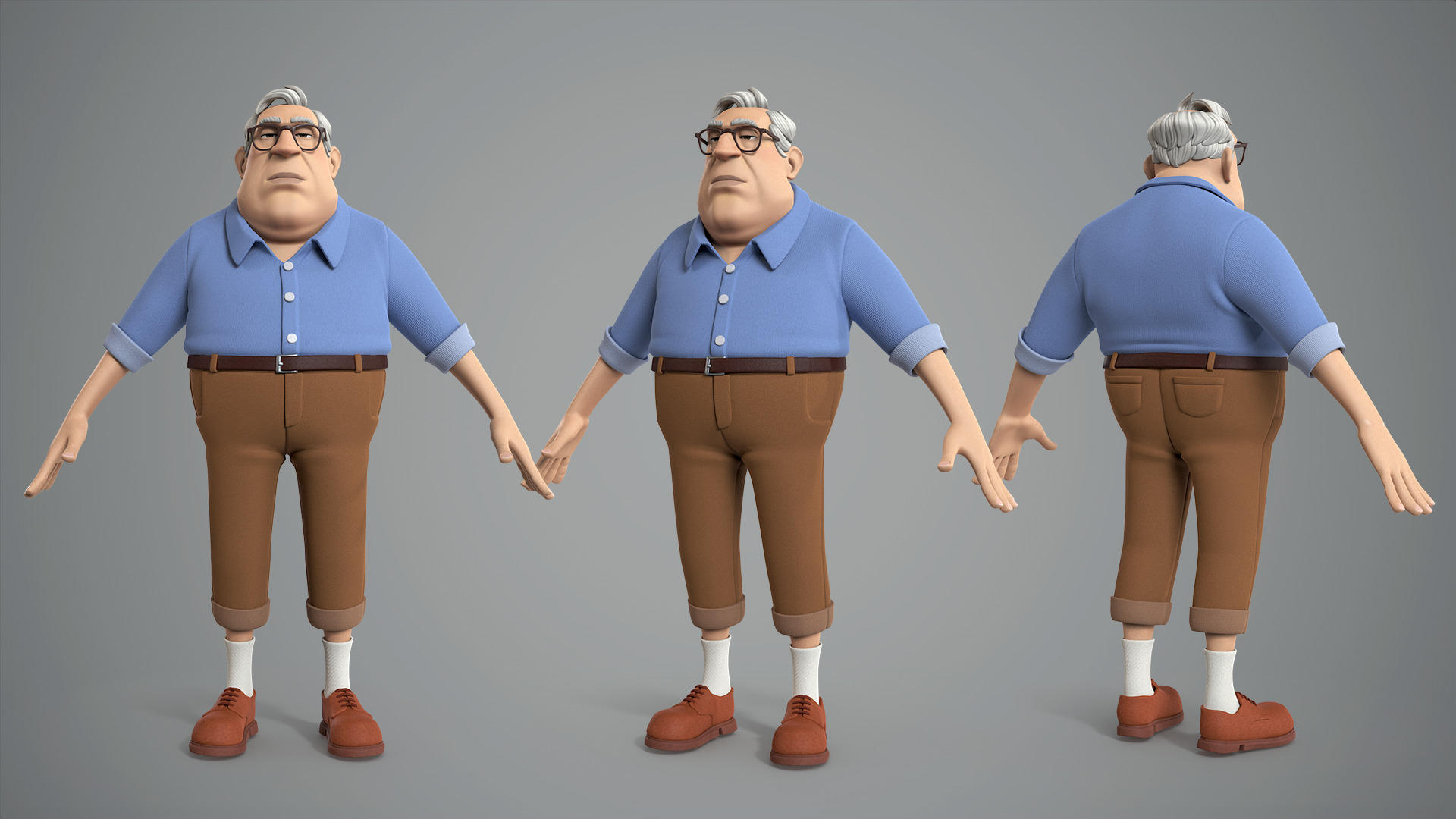 Cartoon male character Randolph base mesh Low-poly 3D model_2