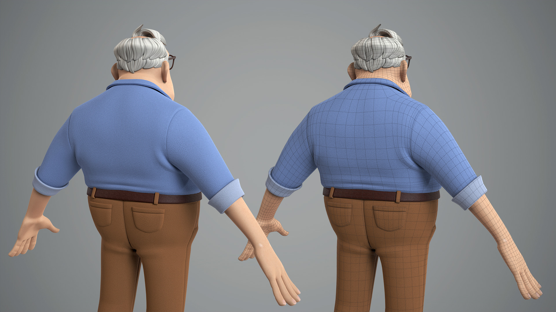 Cartoon male character Randolph base mesh Low-poly 3D model_9