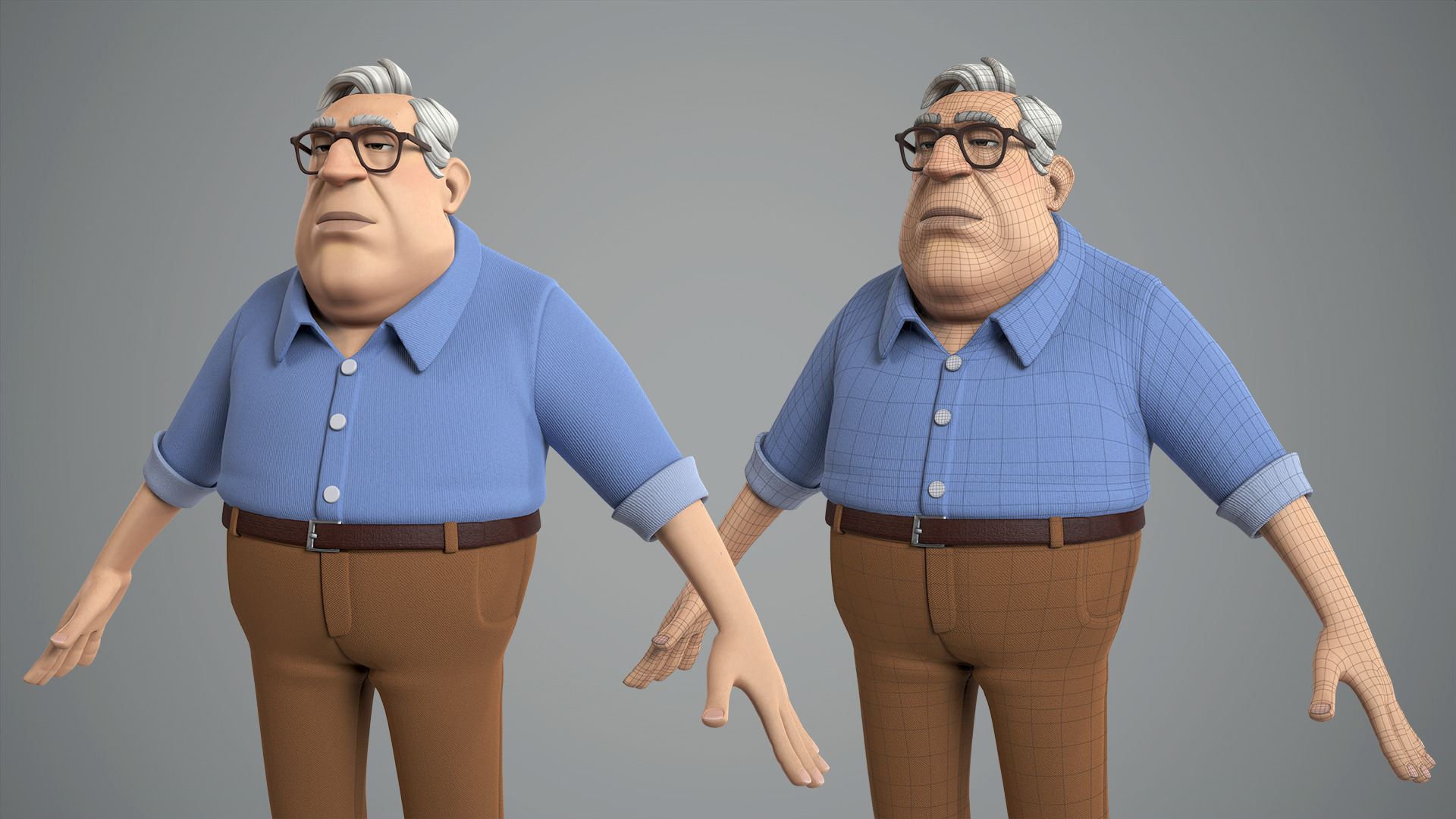 Cartoon male character Randolph base mesh Low-poly 3D model_7