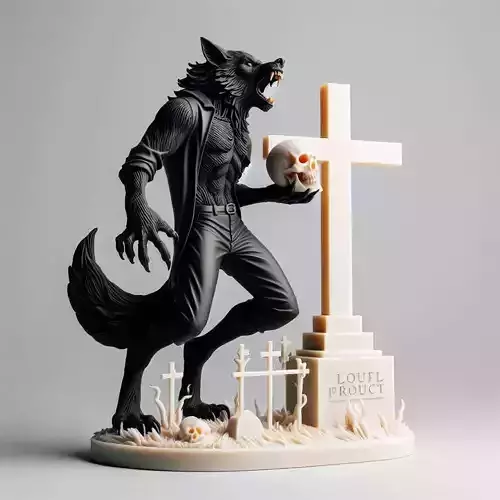 1067 COLORFUL  Werewolf Howling with Skull 3D Model 3D print model