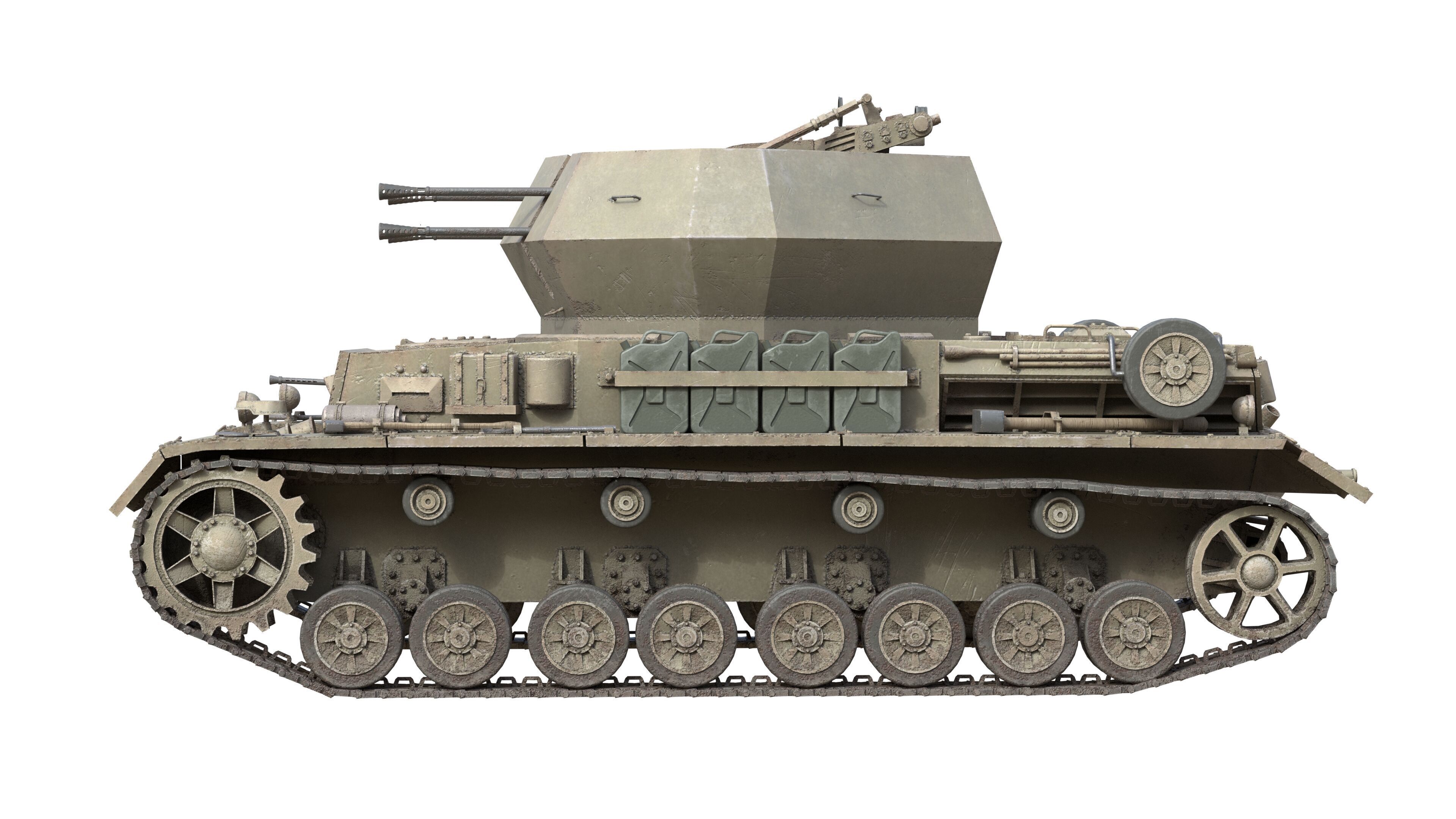 Flakpanzer IV Wirbelwind Tank Low-poly 3D model_6