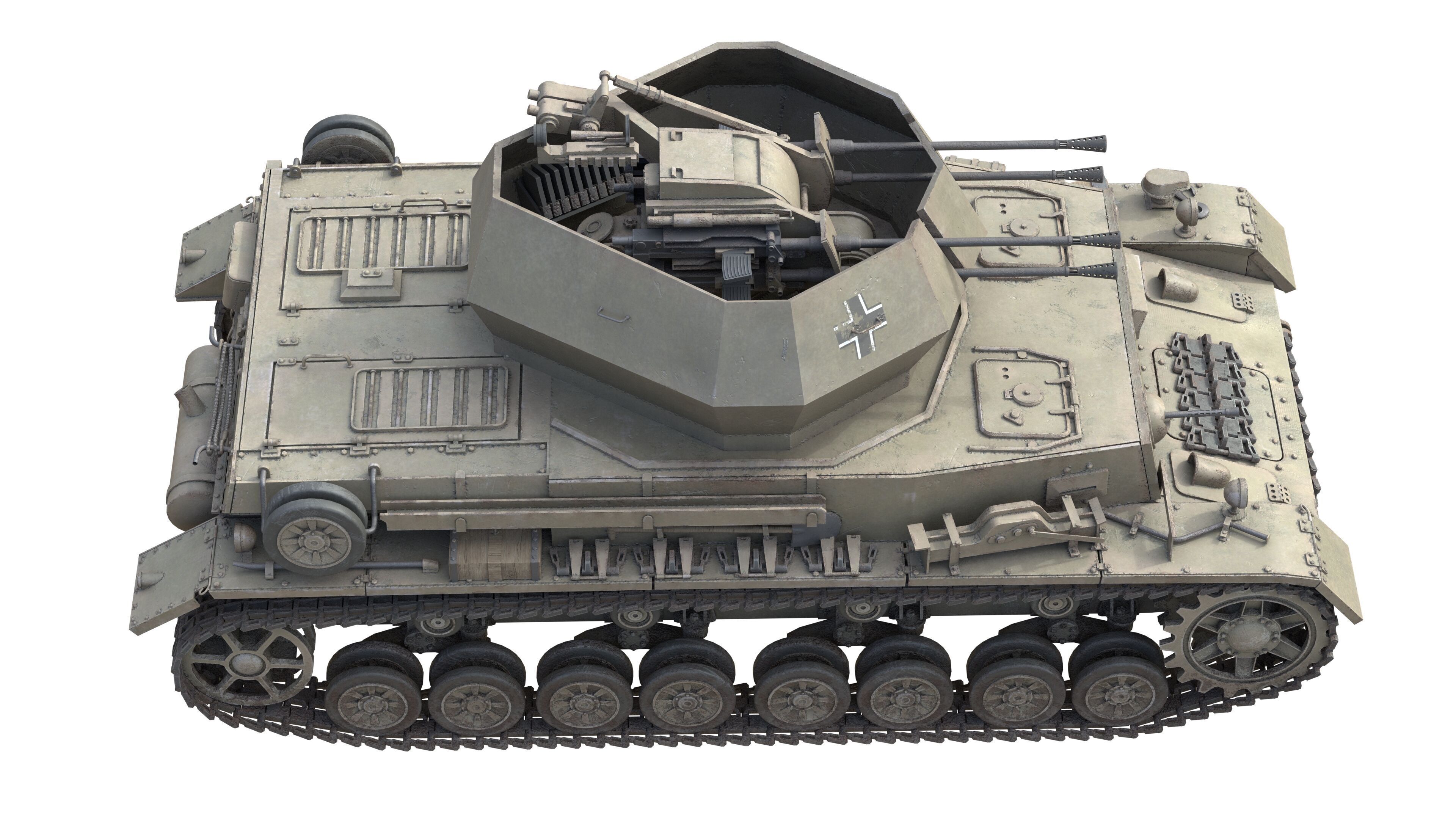Flakpanzer IV Wirbelwind Tank Low-poly 3D model_5
